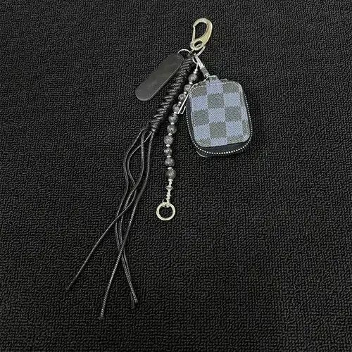 Jewelry Black Checkered Keychain with Tassel and Beads Size ONE SIZE - 6 Thumbnail