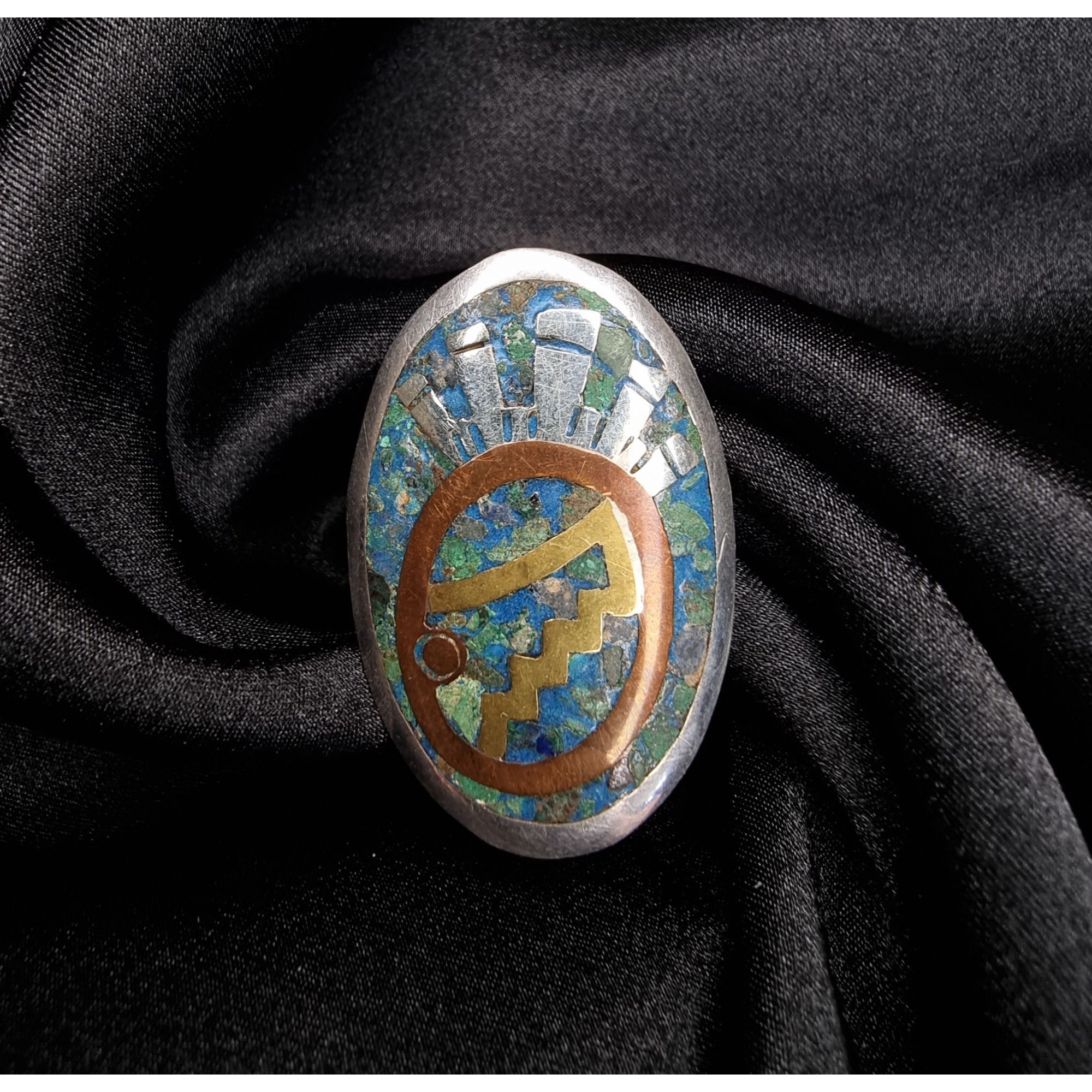 Vintage Vintage 925 Sterling Silver Mexican Brooch Pendant With Inla Size ONE SIZE - 1 Thumbnail