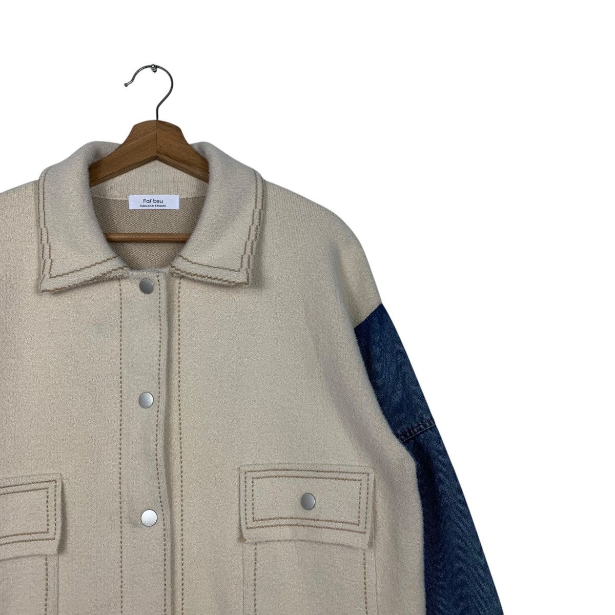 Japanese Brand FAL’BEU Jeans Sleeve Wool Boxy Jacket #2598-C117 Size M / US 6-8 / IT 42-44 - 5 Thumbnail