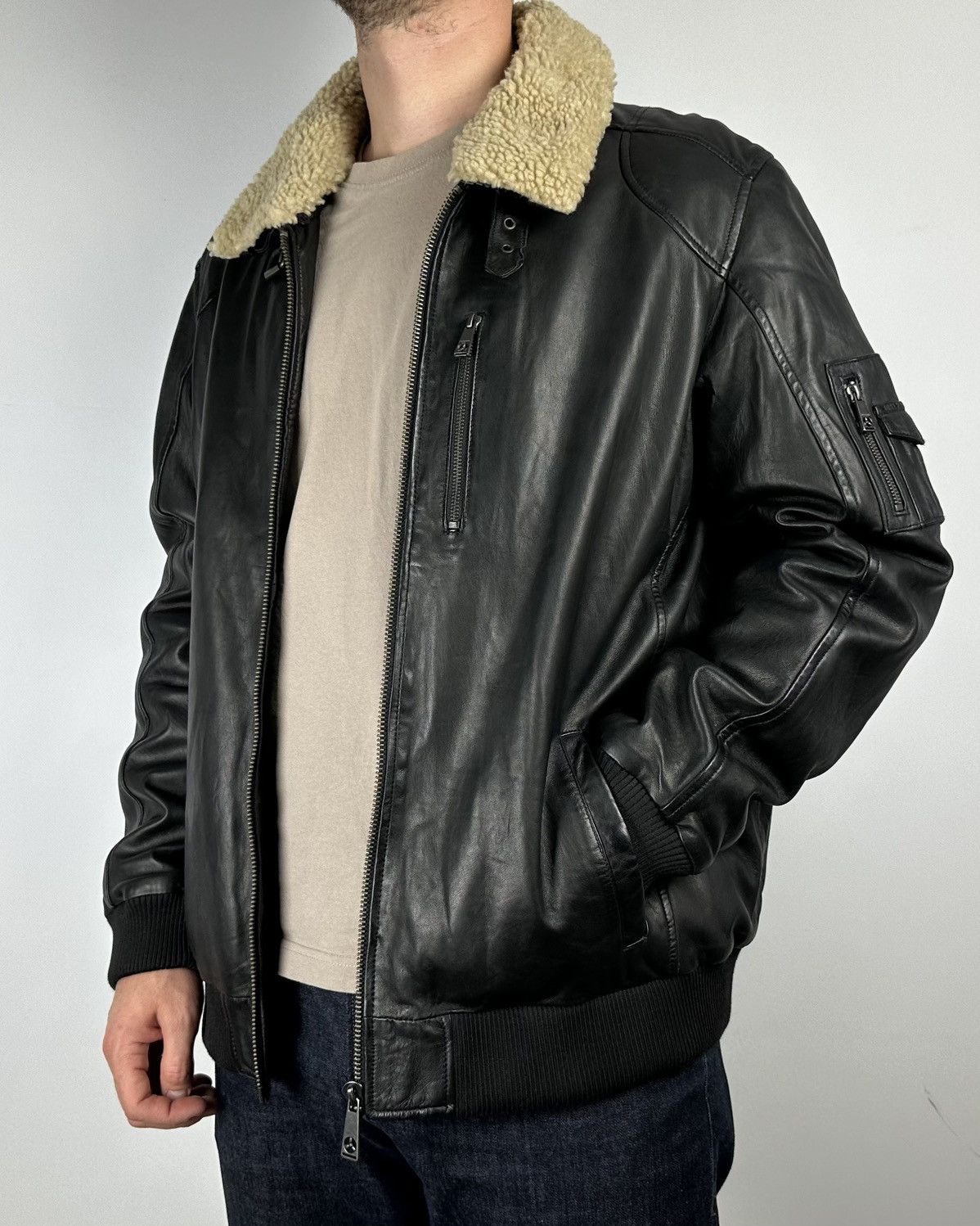 Genuine Leather × Vintage Top Gun Leather Faux Shearling Aviator Pilot Jacket Size 56 Size US XL / EU 56 / 4 - 1 Thumbnail