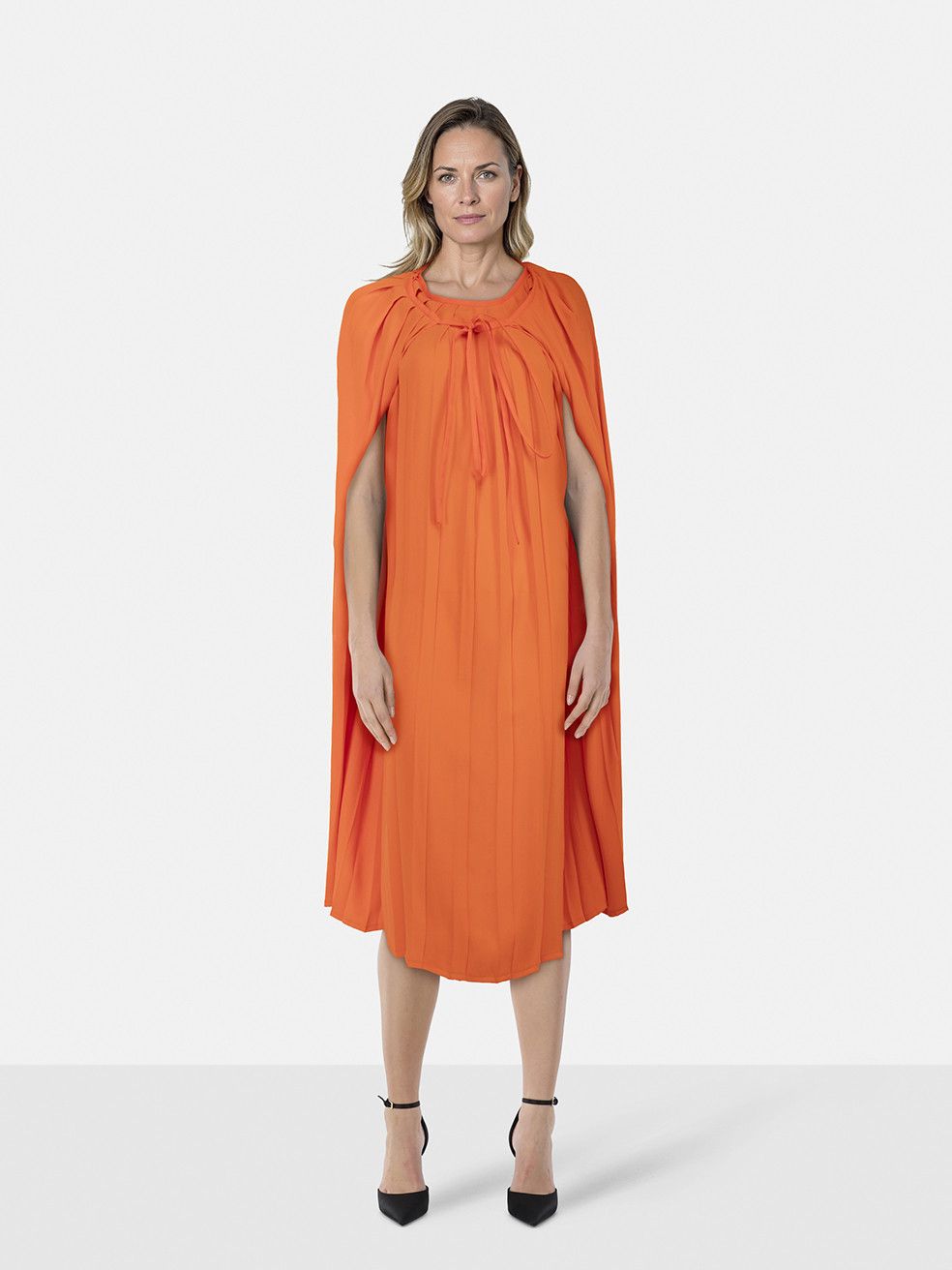 Maison Margiela Orange Midi Pleated Dress Size S / US 4 / IT 40 - 1 Thumbnail