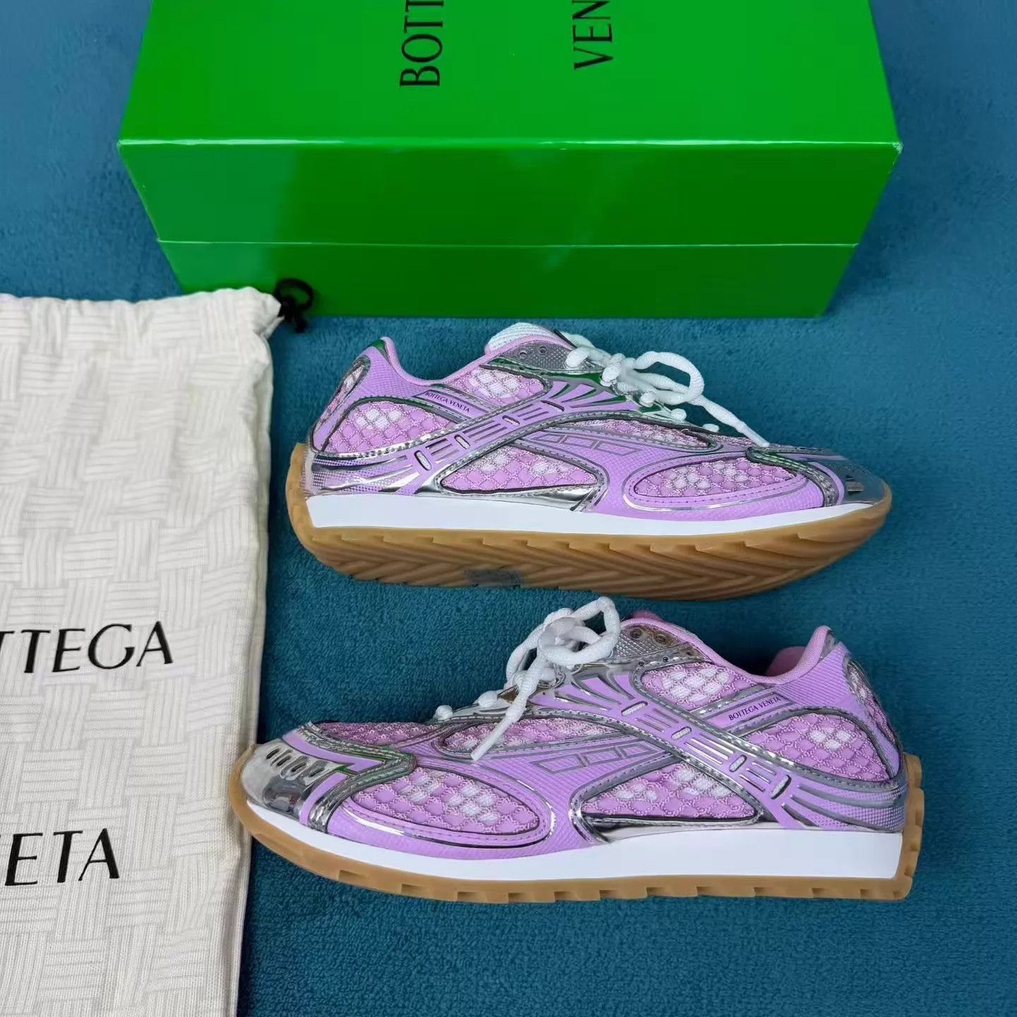 Bottega Veneta bv orbit mesh-paneled pink low-top sneakers 37 Size US 6.5 / IT 36.5 - 2 Thumbnail