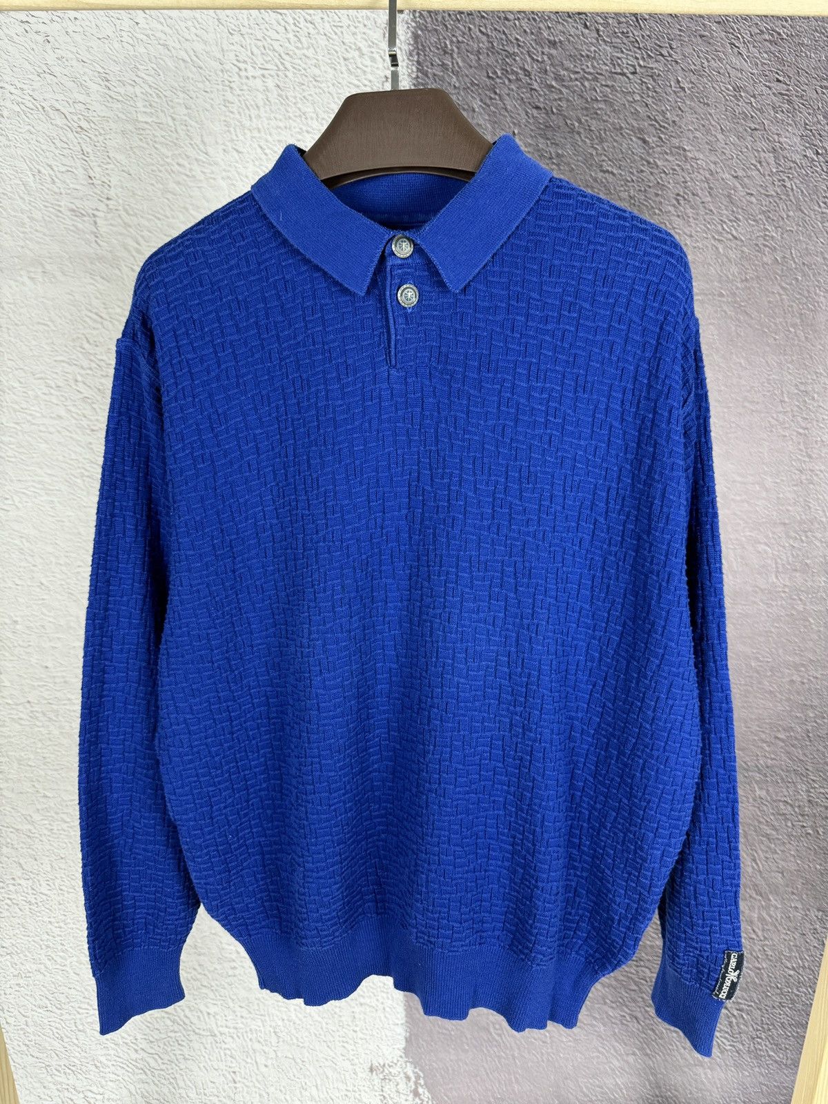 Carlo Colucci × Vintage Carlo Colucci vintage blue knitted rugby polo shirt LS Size US L / EU 52-54 / 3 - 2 Thumbnail