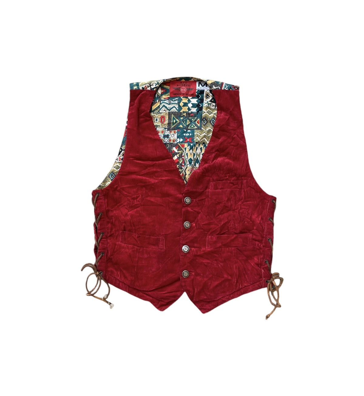 Handmade × Vintage Rare! 90s Native Knit Art Boho Vest Corduroy Size US M / EU 48-50 / 2 - 1 Thumbnail
