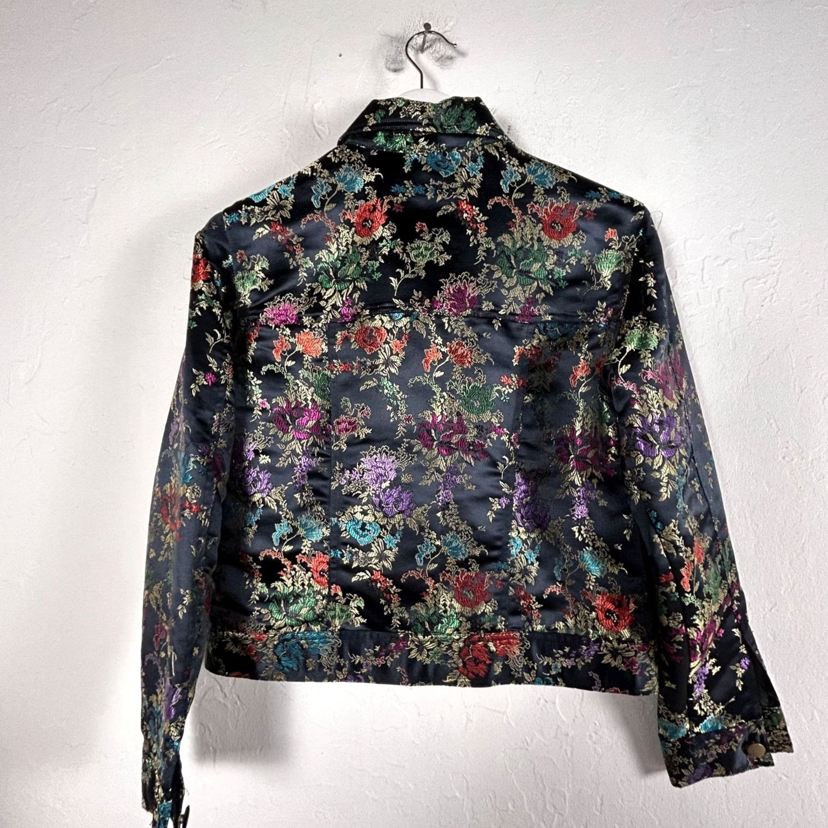Vintage Spenser Jeremy Womens Black Floral Cropped Jacket Small Pockets Lightweight Size S / US 4 / IT 40 - 2 Thumbnail