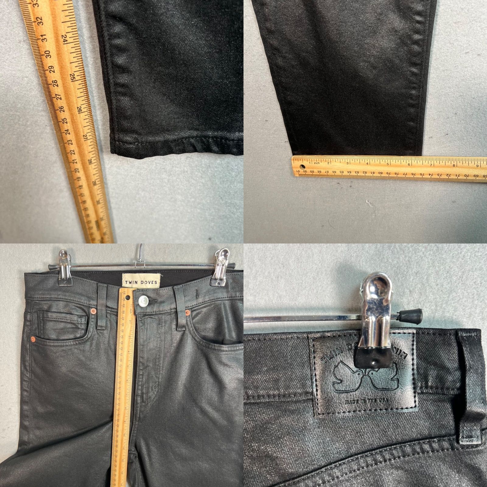 Vintage TWIN DOVES High Rise Skinny Jeans 28 Black Coated Denim Women Size 28" / US 6 / IT 42 - 8 Thumbnail