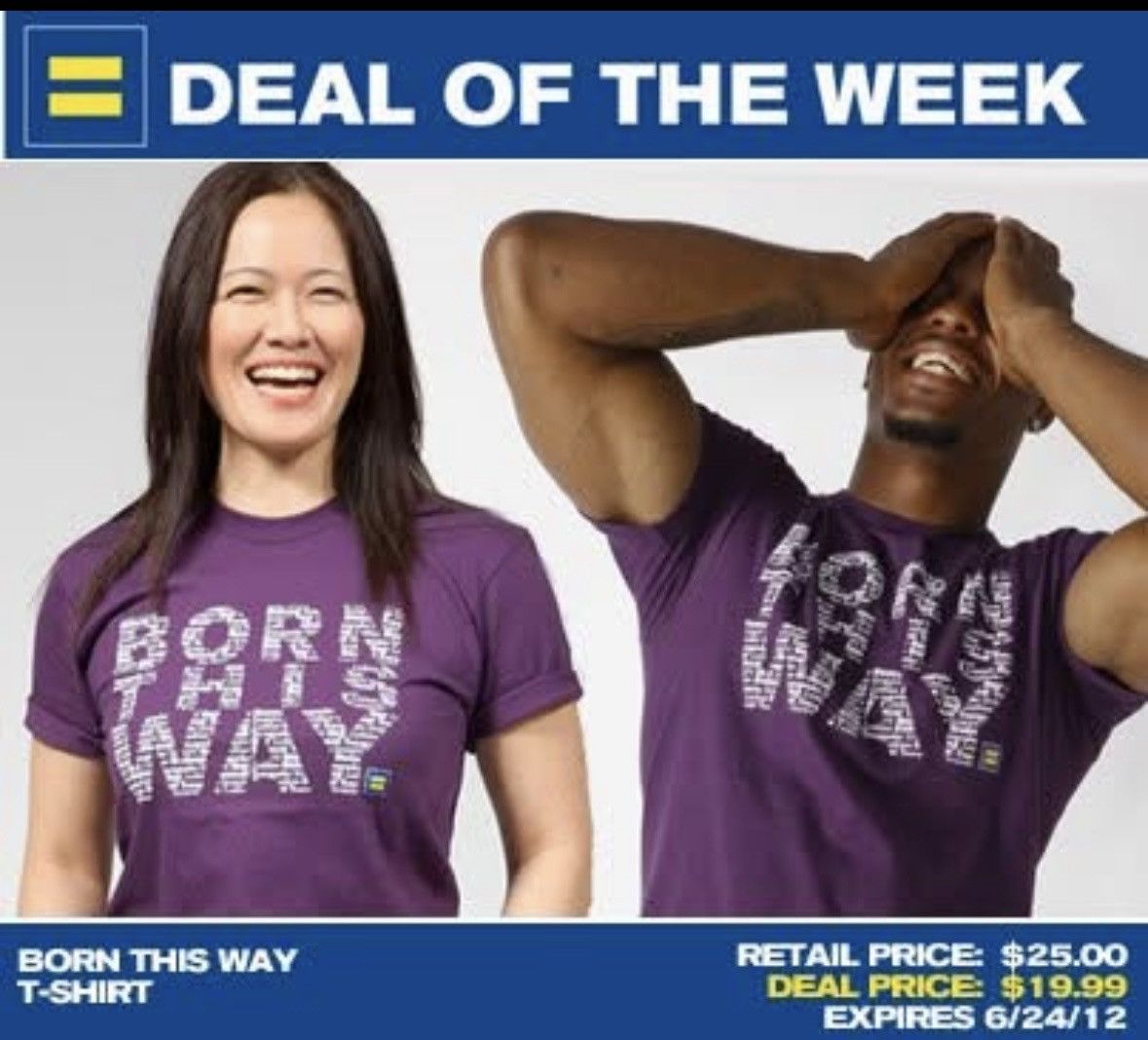 Other HRC LGBTQIA Showtime “Born This Way” Slogan Tee Size US L / EU 52-54 / 3 - 8 Thumbnail