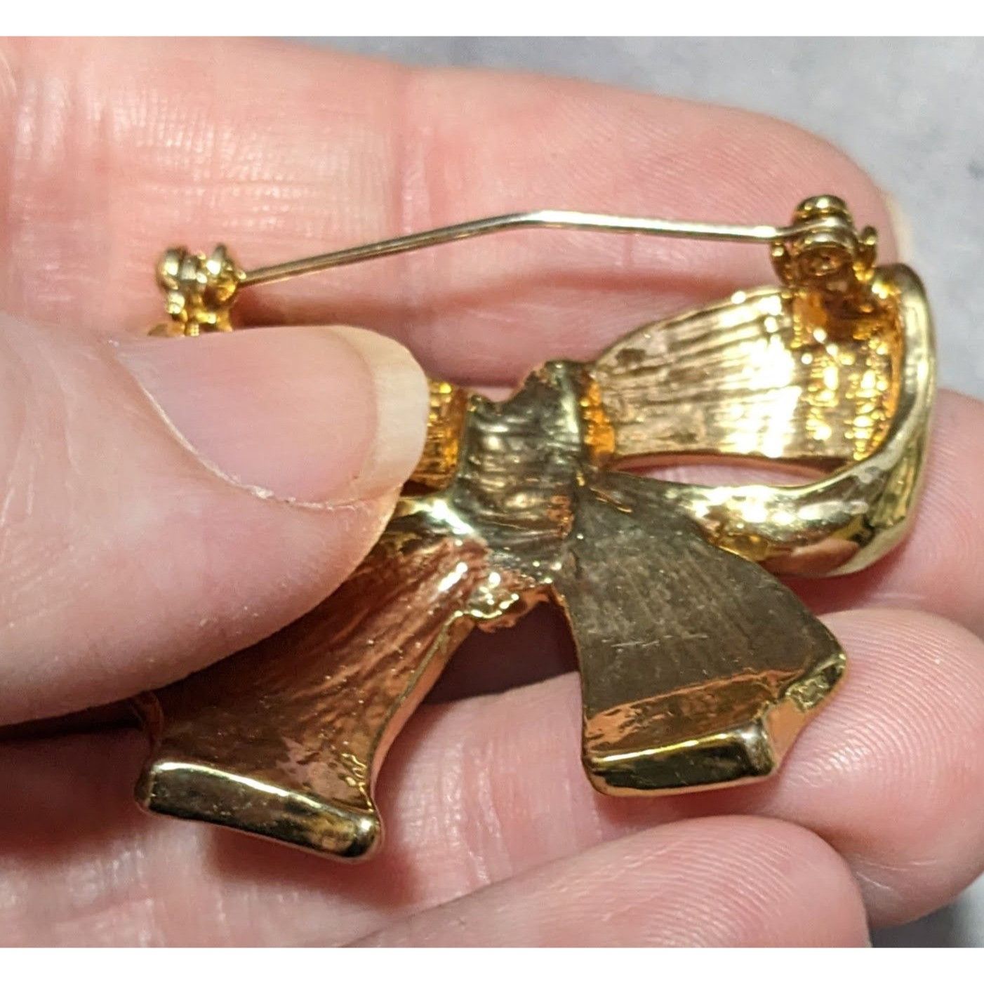 Other Vintage Orange And Gold Enamel Rhinestone Bow Brooch Size ONE SIZE - 7 Thumbnail
