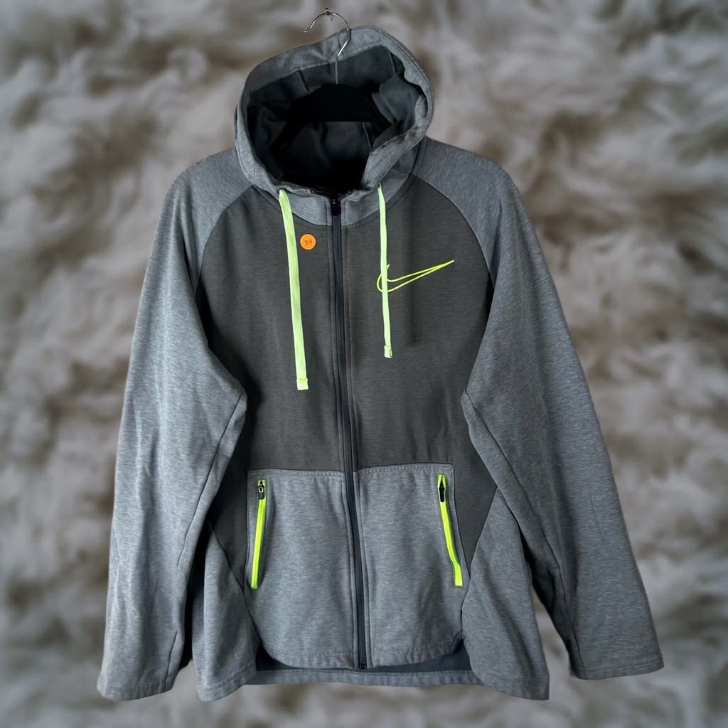 Nike Nike Therma-FIT Hoodie Mens Large Gray Full Zip Sweatshirt Neon Green Accents Size US L / EU 52-54 / 3 - 1 Thumbnail