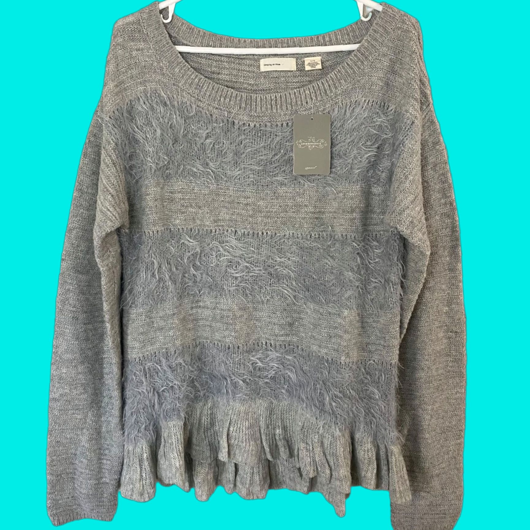 Anthropologie VINTAGE Anthropologie Sleeping On Snow Ruffled Nuvola Sweater Women XL Gray Wool Pullover 90s Size XL / US 12-14 / IT 48-50 - 1 Thumbnail
