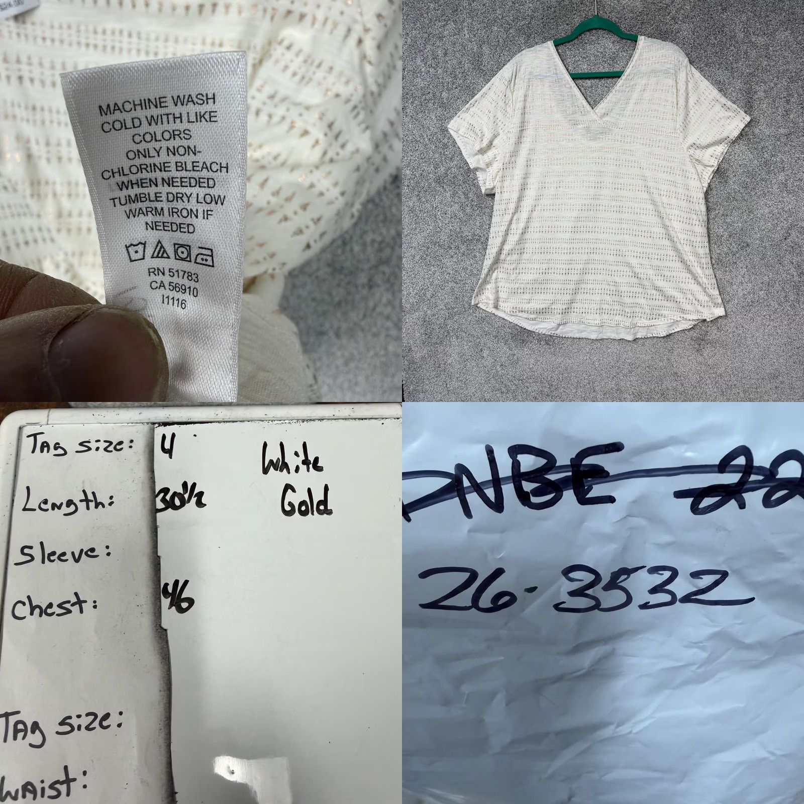 Vintage Maurices Tunic T-Shirt 4X Plus White Gold Geometric Glitter V-Neck Short Sleeve Jersey Casual Boho Summer ladies Mens Womens Girls Size XXL / US 16-18 / IT 52-54 - 8 Thumbnail