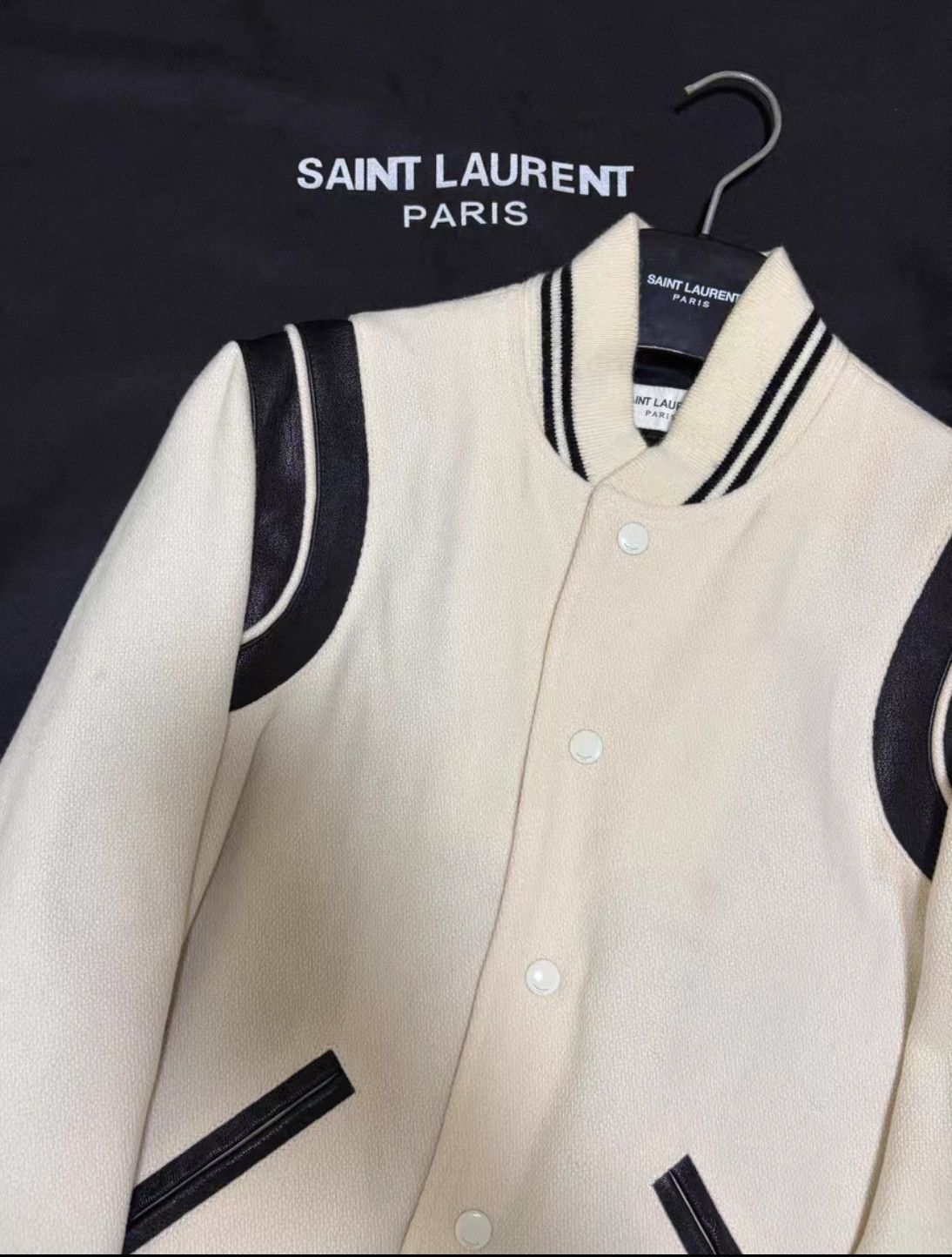 Saint Laurent Paris Saint Laurent Paris White wool patchwork leather Teddy jack Size US S / EU 44-46 / 1 - 4 Thumbnail