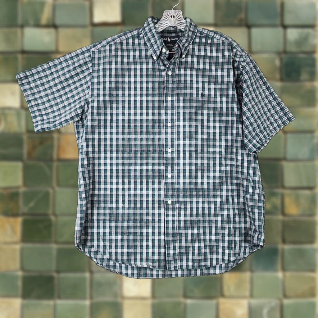 Ralph Lauren Ralph Lauren Mens Green Blue Plaid Short Sleeve Button Up Shirt Large Size US 33 - 1 Thumbnail