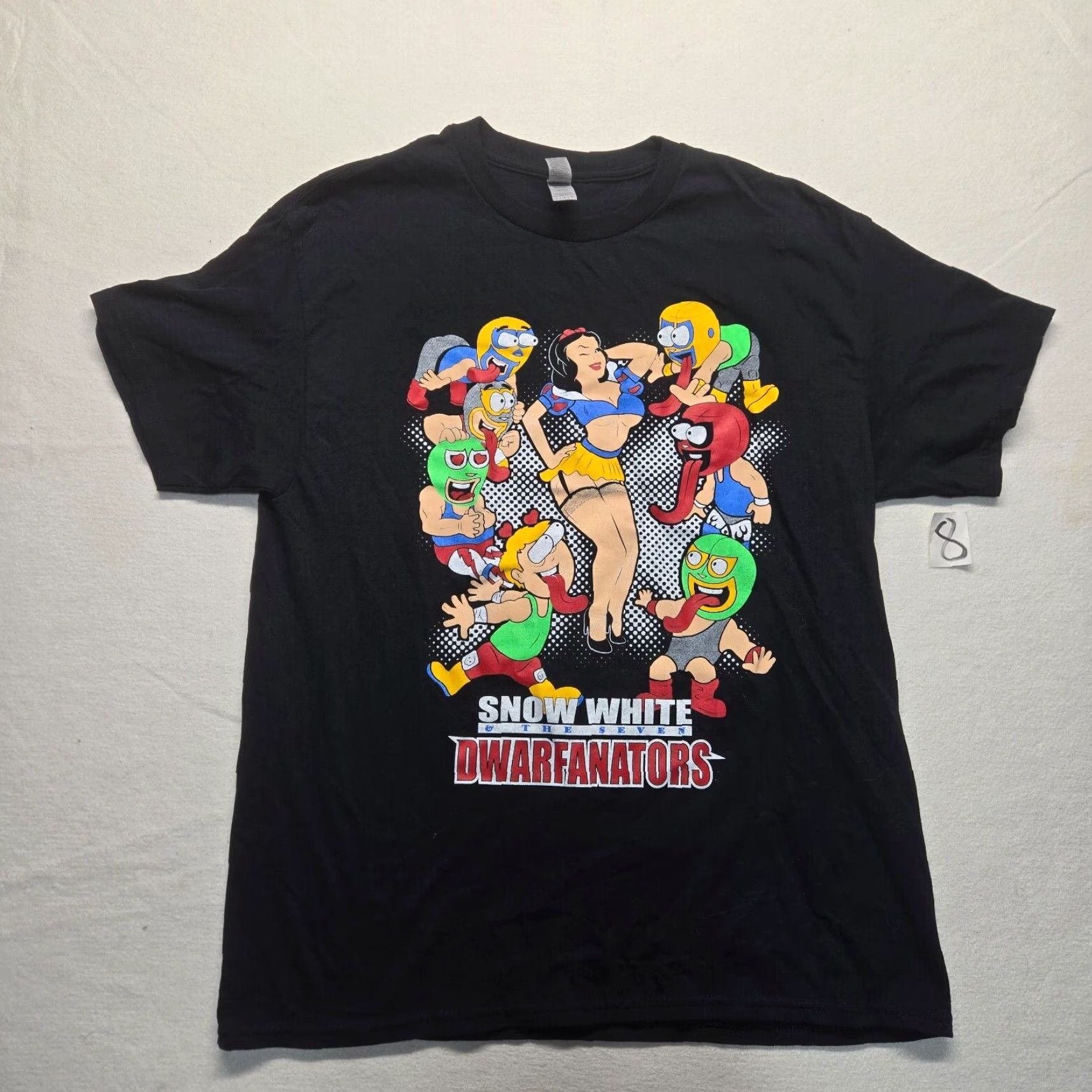 Vintage VINTAGE Extreme Dwarfanators Wrestling Shirt Unbranded Unisex Adults L Black Snow White The 7 Dwarfs 90s Funny Crew Neck Short Sleeve Size US L / EU 52-54 / 3 - 2 Thumbnail