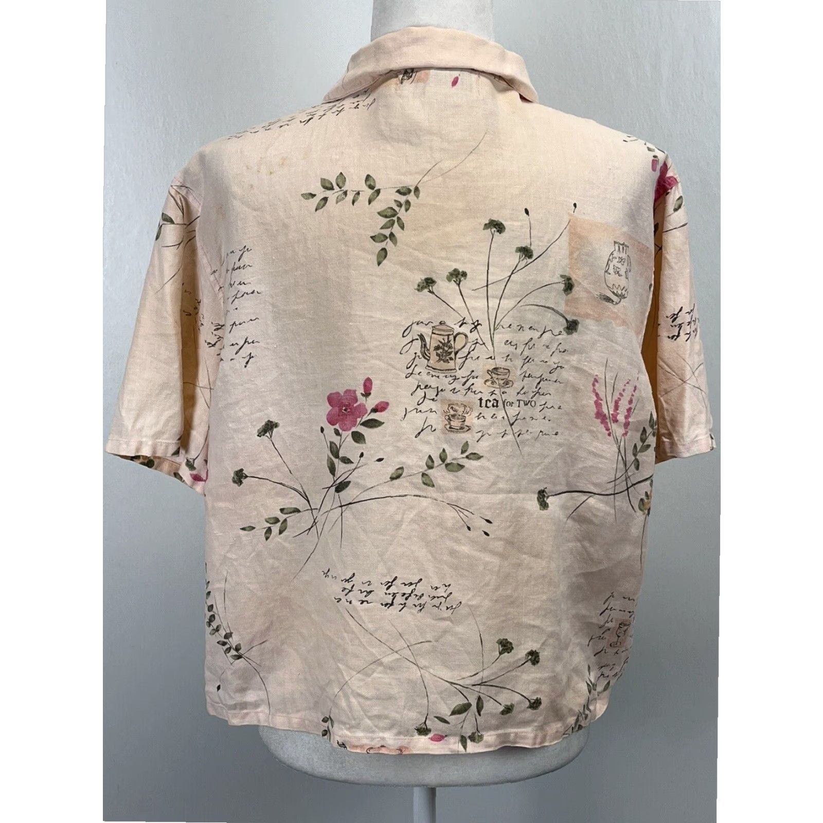Vintage VINTAGE Dressbarn Linen Pink Botanical Shirt Womens Medium Short Sleeve Button-Up Size M / US 6-8 / IT 42-44 - 3 Thumbnail
