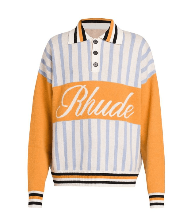 image of Rhude Os11X0124 Wool & Cashmere Polo Sweater In Ivory Amber, Men's (Size Small)