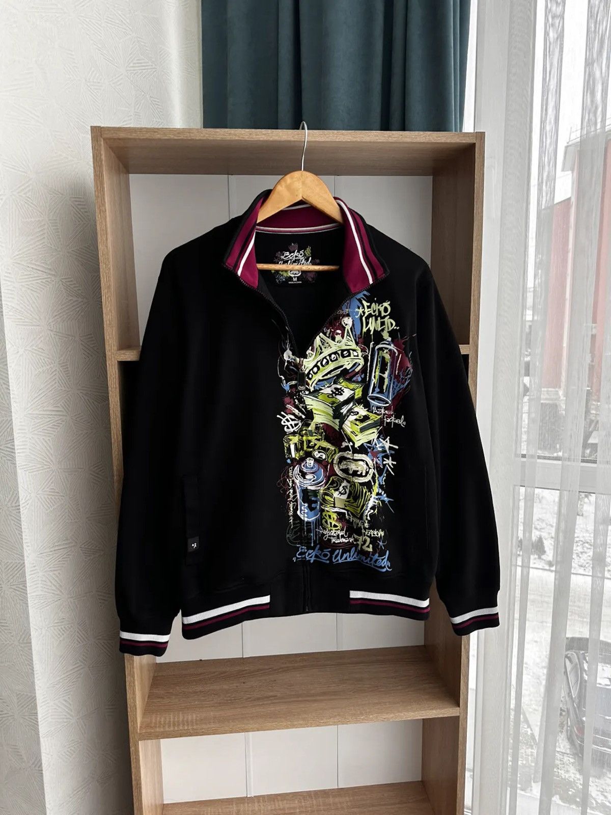 image of Ecko Unltd Rhyme Reason Graffiti Logo Zip Sweatshirt in Black, Men's (Size Medium)