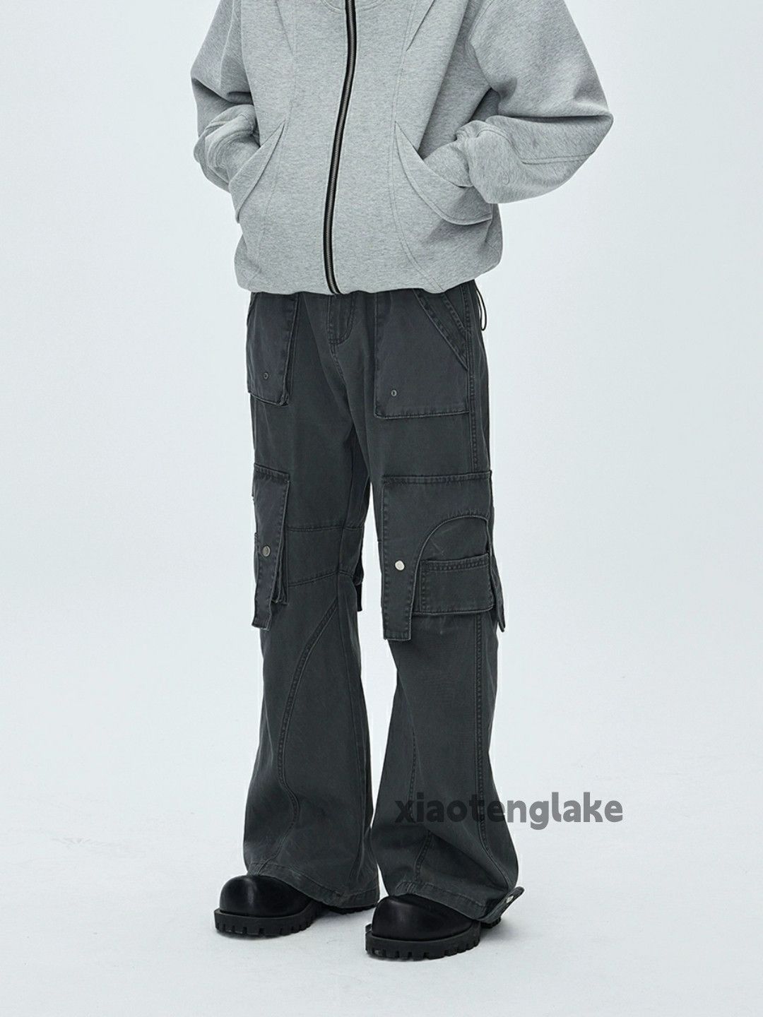 washed faded patchwork military flared cargo pants