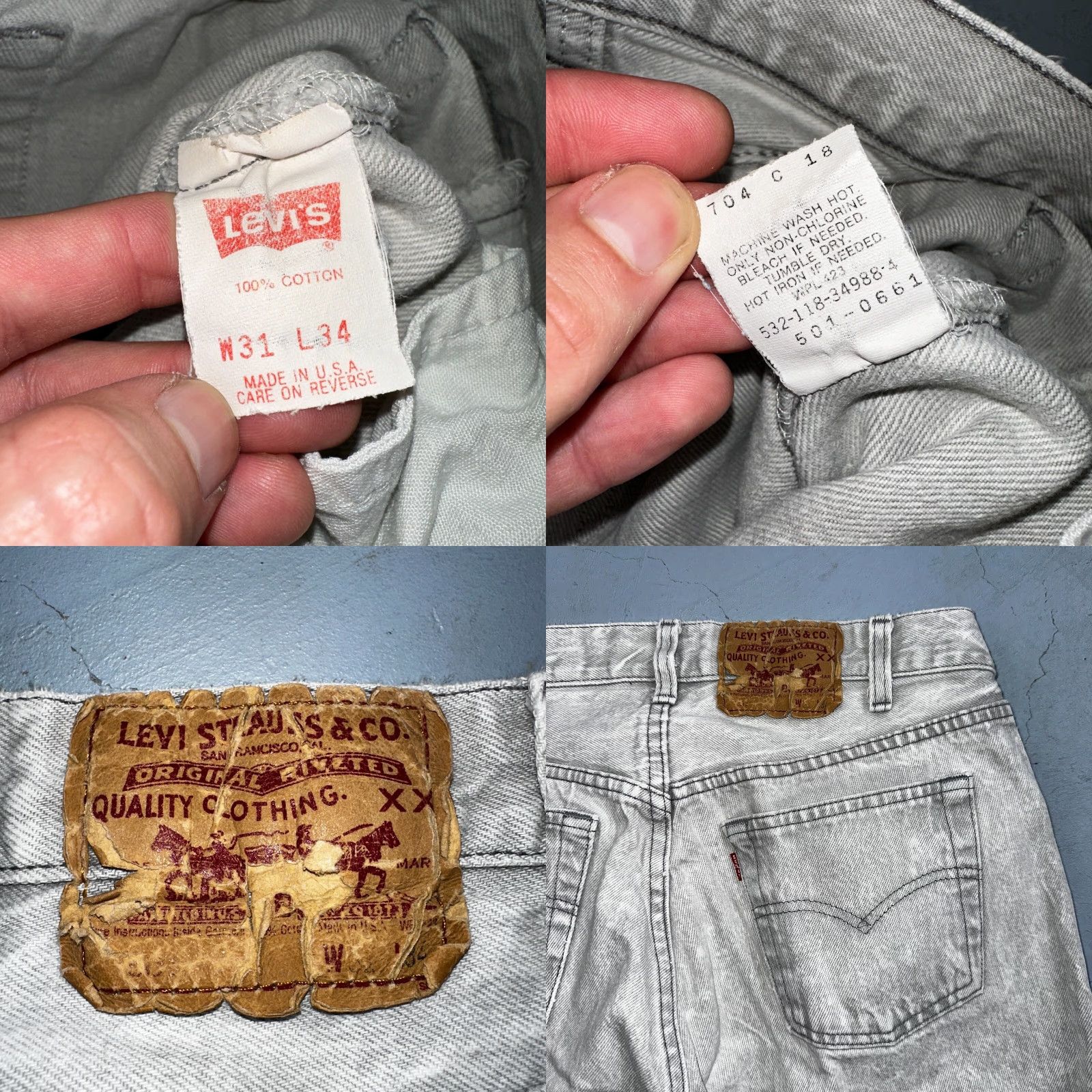 Levi's VINTAGE Levi's 501 Jeans Men 90s USA Straight Gray Light Wash 31x34 Inseam 34 Mid Rise Cotton Denim Regular Buttons 501 Series Mens Size US 31 - 9 Thumbnail