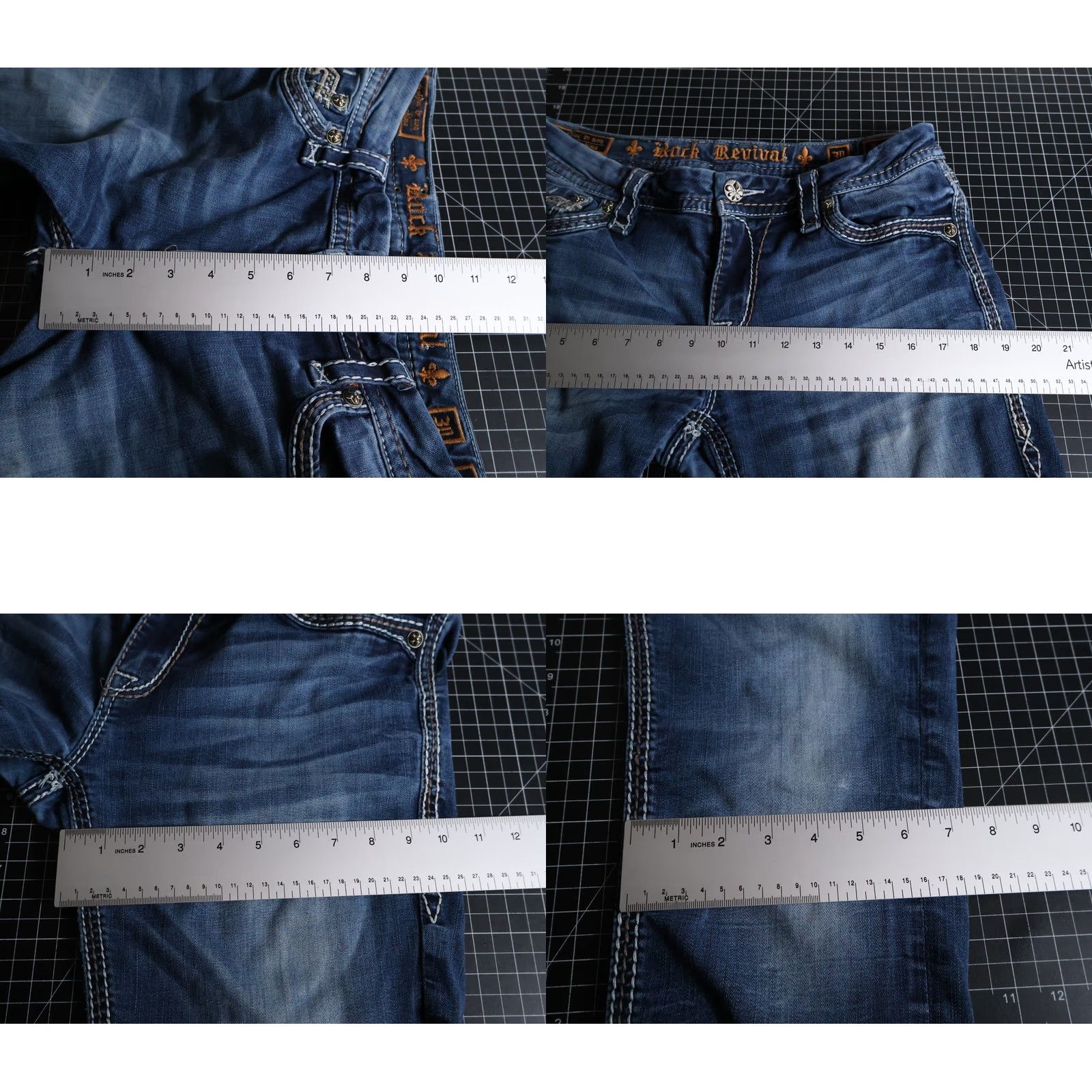 Vintage Rock Revival Saralyn Easy Skinny Jeans Women's 30 Blue Denim Stretch Rhinestone 5-Pocket Medium Wash Hipster Modern Size 30" / US 8 / IT 44 - 8 Thumbnail