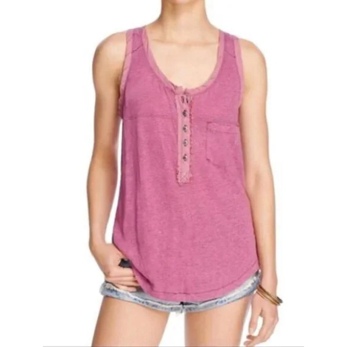 Free People Free People Linen Burnout Button Henley Traveler Tank,S Size S / US 4 / IT 40 - 1 Thumbnail
