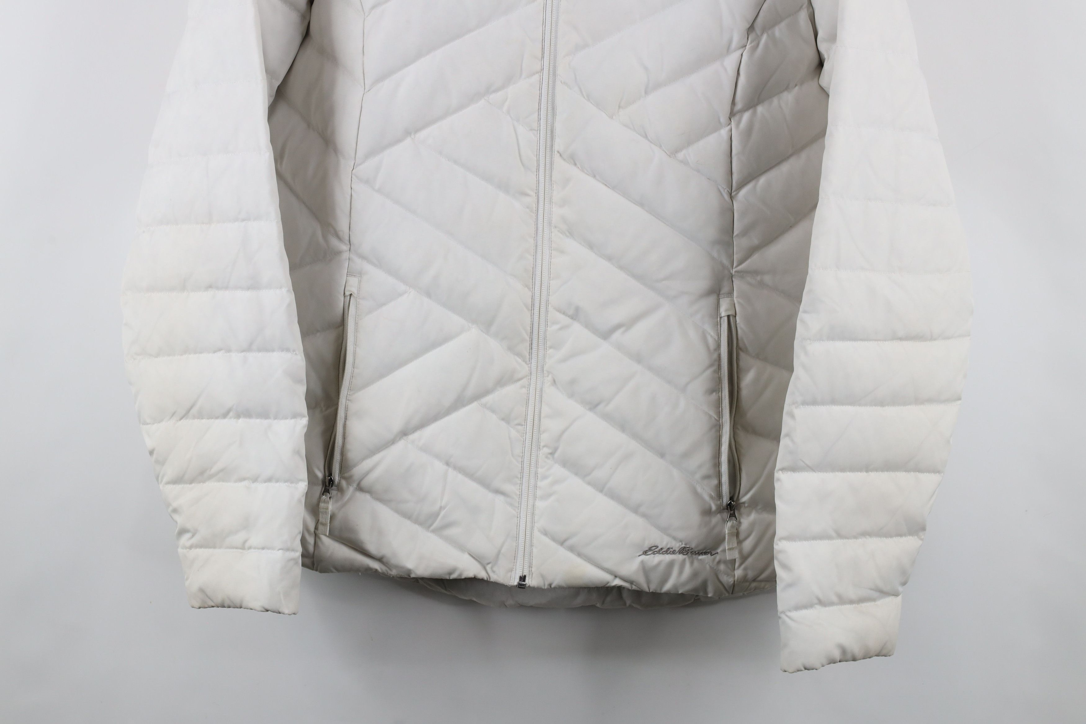 Eddie Bauer × Vintage Eddie Bauer Distressed Goose Down Hooded Puffer Jacket White Size L / US 10 / IT 46 - 3 Thumbnail