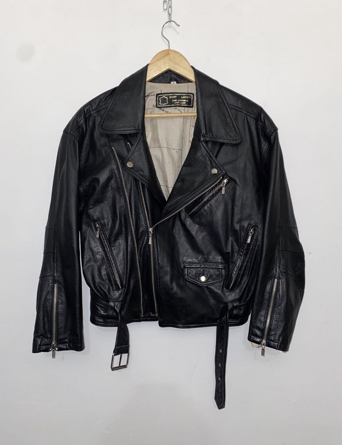 Image of Vintage Twin Track Motorcycle Biker Leather Jacket in Black, Men's (Size Small)