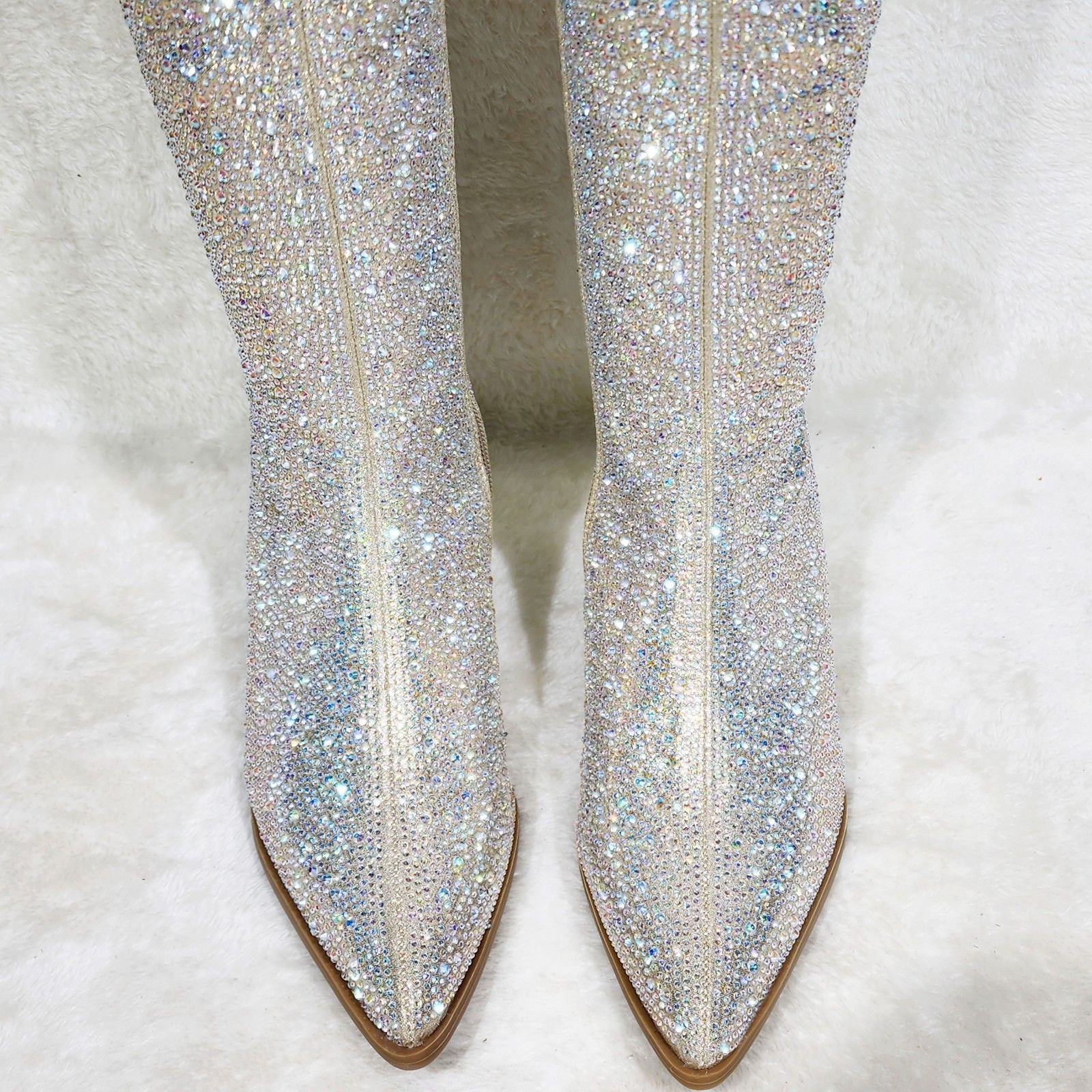 Other Gold Rhinestone Knee Boots 2.5" Kitten Heels Wide Friendly Size US 7 / IT 37 - 8 Thumbnail
