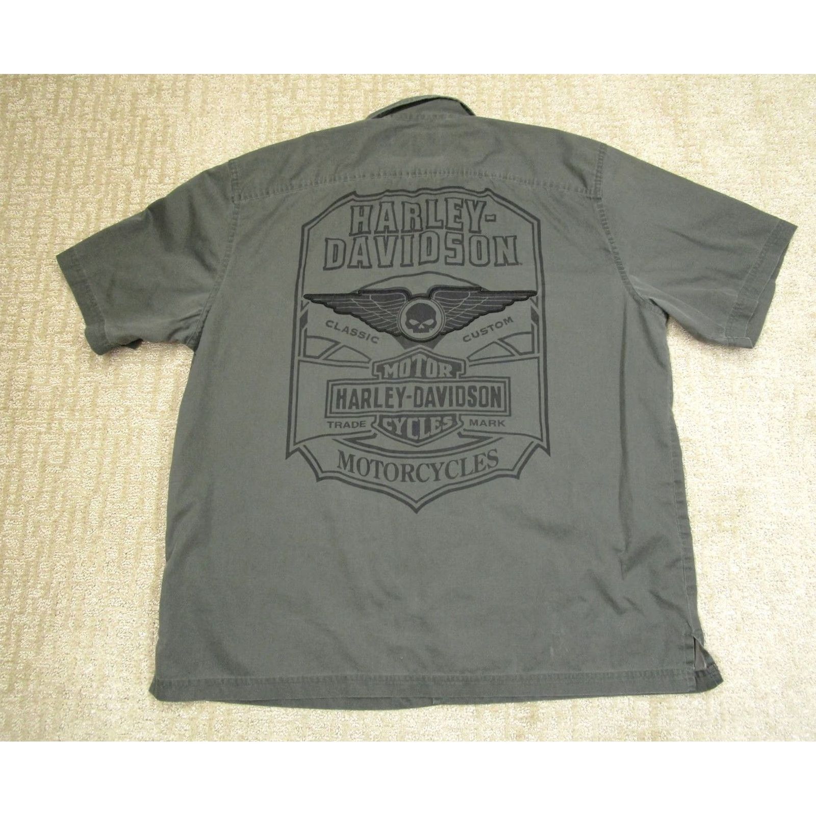 Harley Davidson Harley-Davidson Shirt Mens XL Gray Willie G Skull Button Up Short Sleeve Biker Size US XL / EU 56 / 4 - 3 Thumbnail