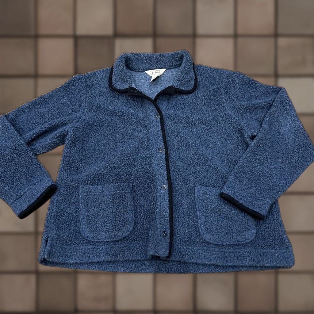 Vintage LL Bean Jacket Women Size Large Blueish Gray Sherpa Lined Button Front Women Size L / US 10 / IT 46 - 1 Thumbnail