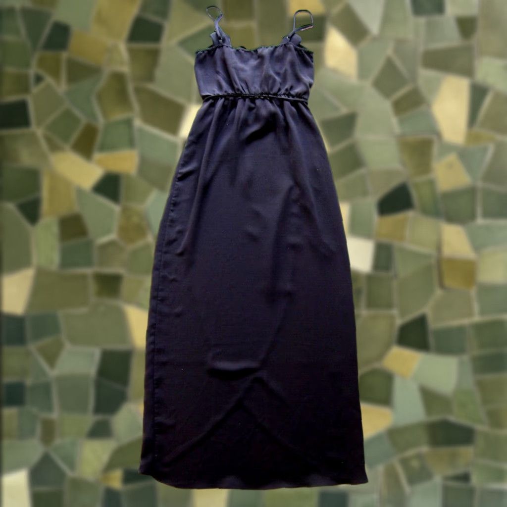 Vintage Everly Dress Medium Dark Brown Long Maxi V-Neck Stretch Ruffle Tank Slip Size M / US 6-8 / IT 42-44 - 1 Thumbnail