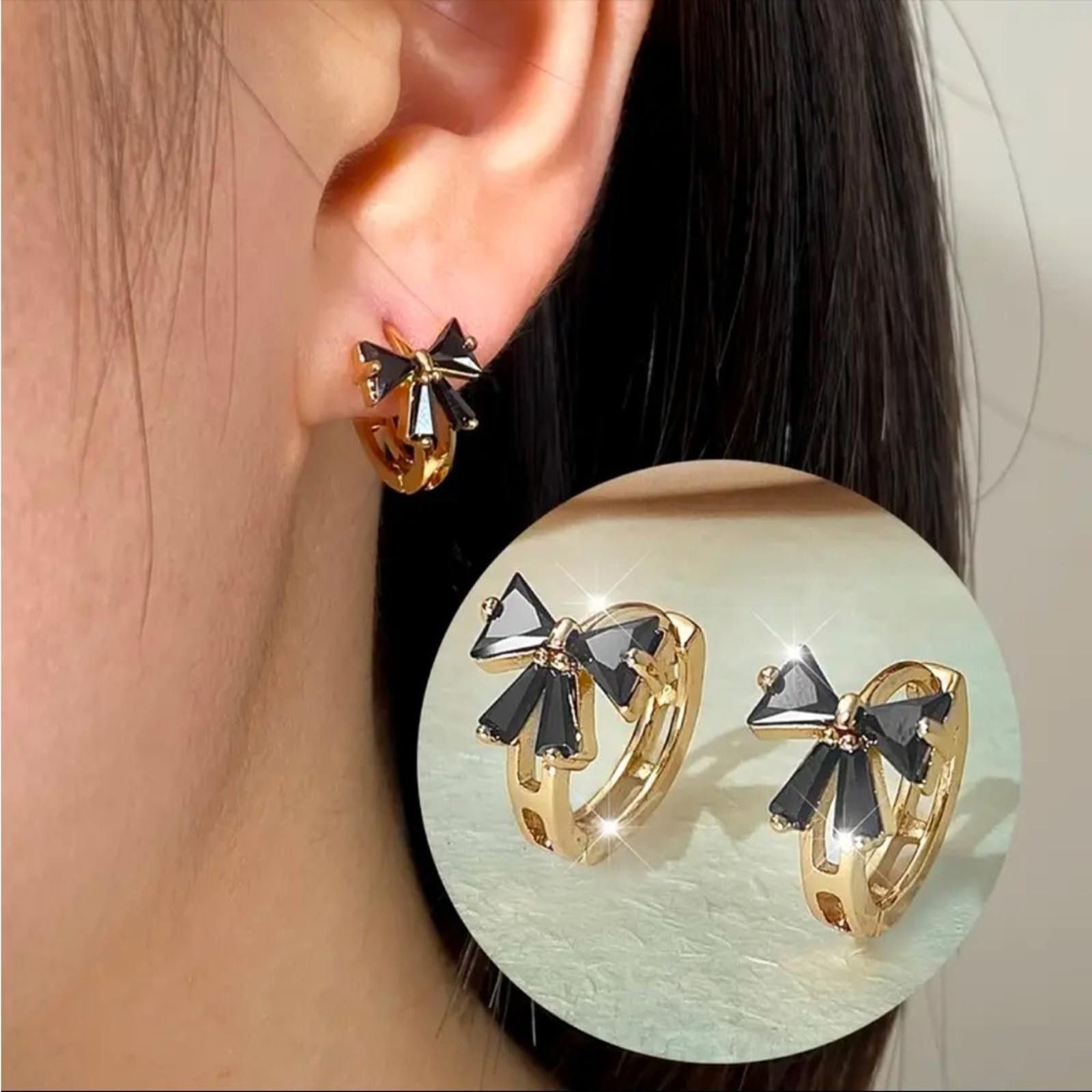 Designer 2.50CT Simulated Black Diamond Huggie Earrings 14K Gold- Size ONE SIZE - 3 Thumbnail