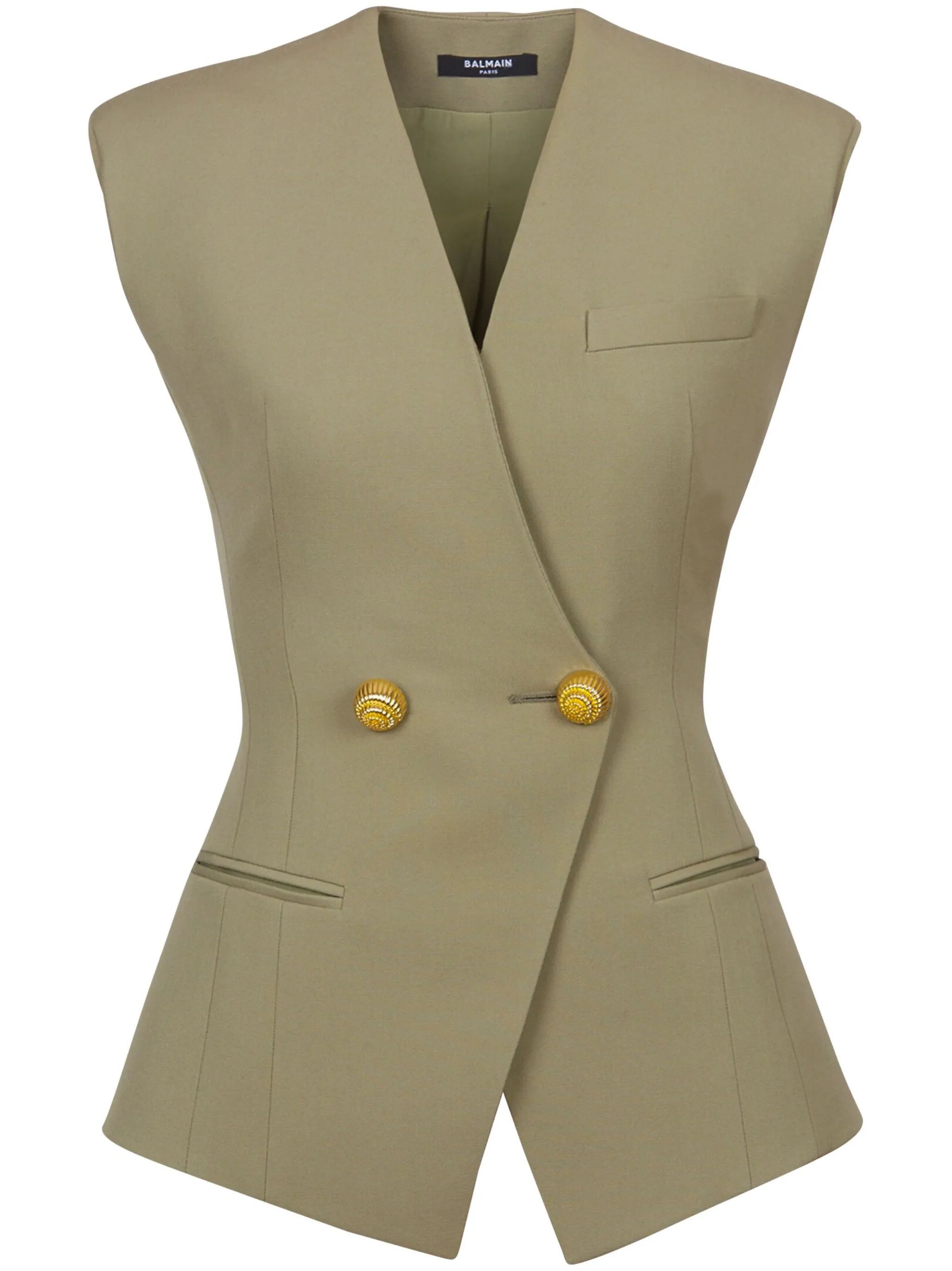 Balmain o1s1wg111025 Buttoned Grain De Poudre Waistcoat in Green Size L / US 10 / IT 46 - 1 Thumbnail