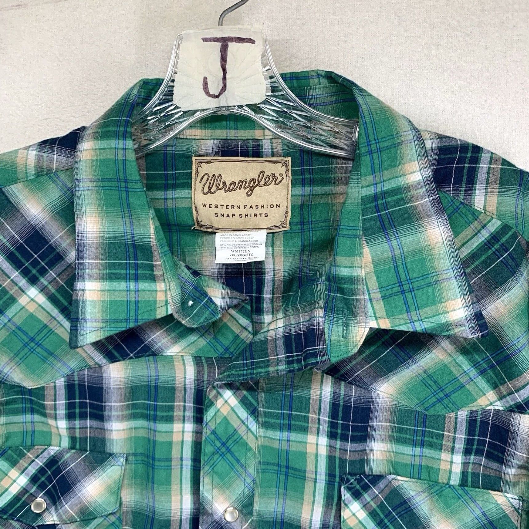 Wrangler Wrangler Mens 2XL Plaid Western Snap Button Long Sleeve Shirt Blue Green Casual Size US XXL / EU 58 / 5 - 4 Thumbnail