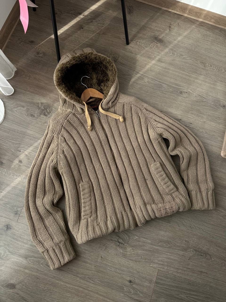Japanese Brand × Schott × Vintage Vintage Schott NYC Faux Fur Beige Ribbed Knit Sweater Jacket Size US M / EU 48-50 / 2 - 9 Thumbnail