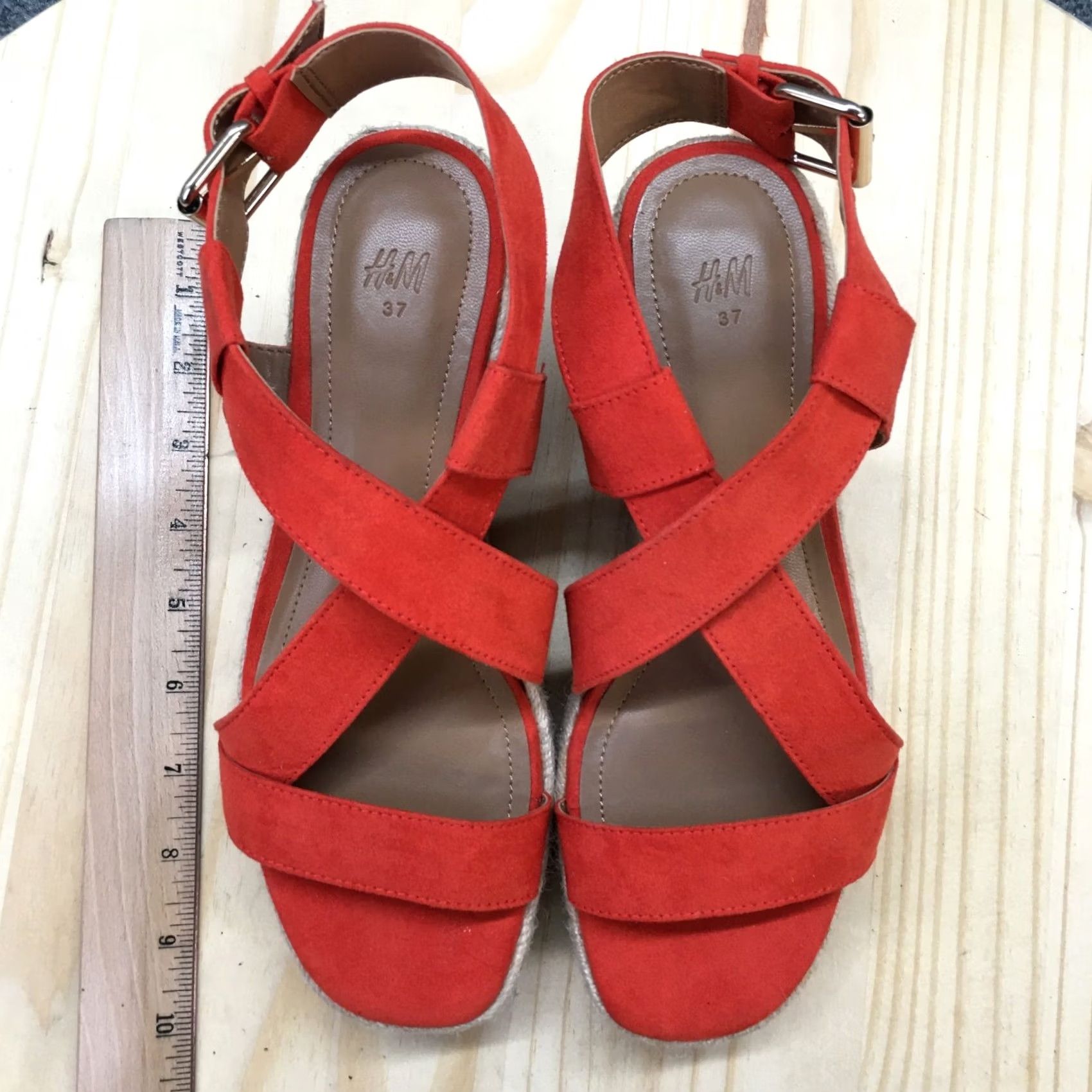 H&M H&M Sandal Womens 37 Orange Slingback Open Toe Espadrille Wedge Platform Suede Size US 6 / IT 36 - 6 Thumbnail