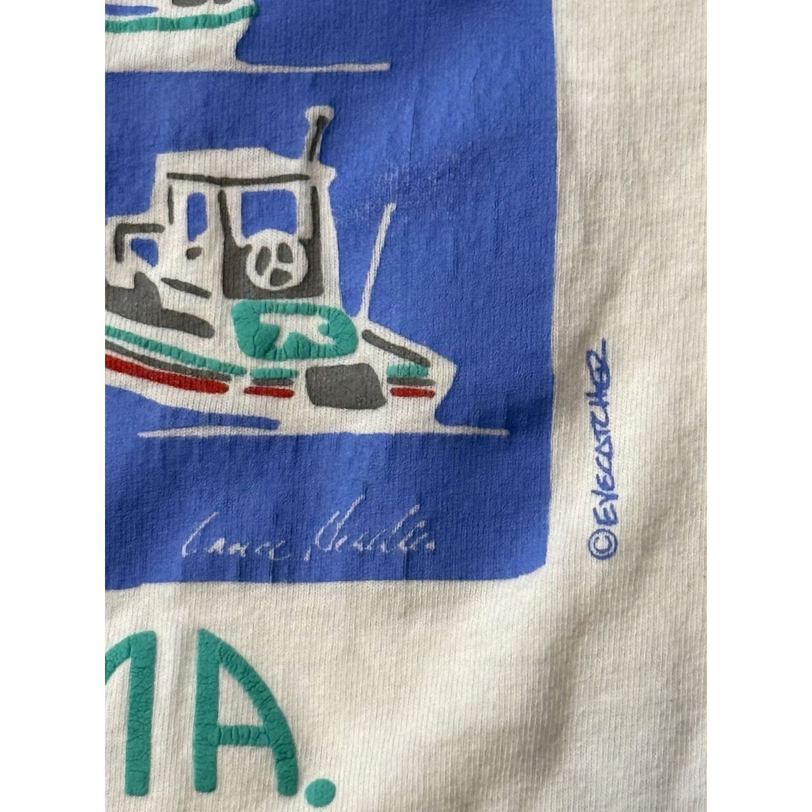 Rockport VINTAGE Eyecatcher Cape Ann Harbor MA Shirt L White Crew Neck Graphic Print 90s Art Nautical Mens Size US L / EU 52-54 / 3 - 4 Thumbnail