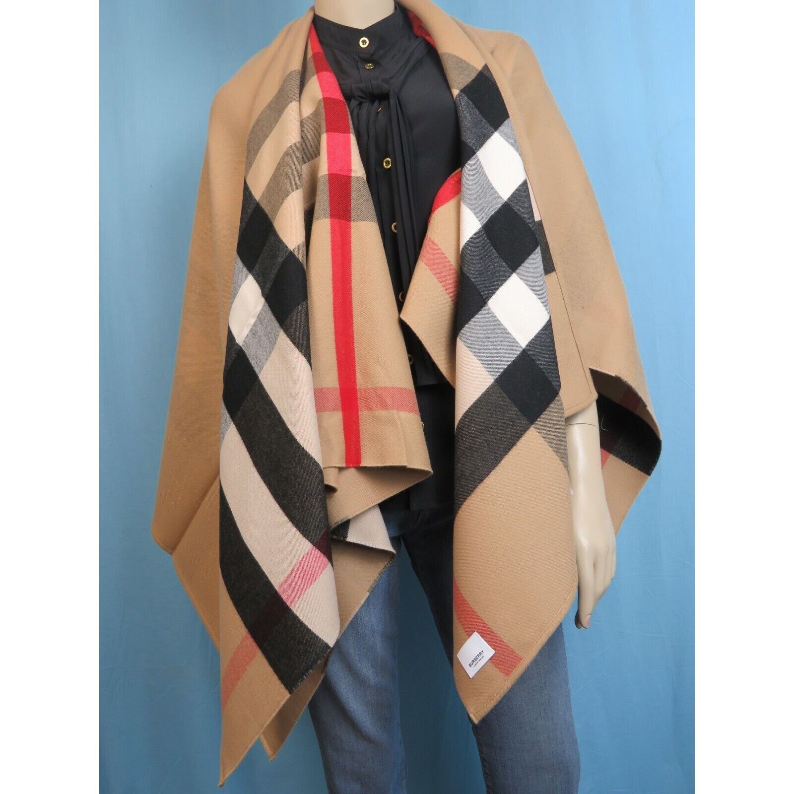 Burberry BURBERRY CHARLOTTE CAMEL WOOL CHECK REVERSIBLE PONCHO ITALY Size ONE SIZE - 8 Thumbnail