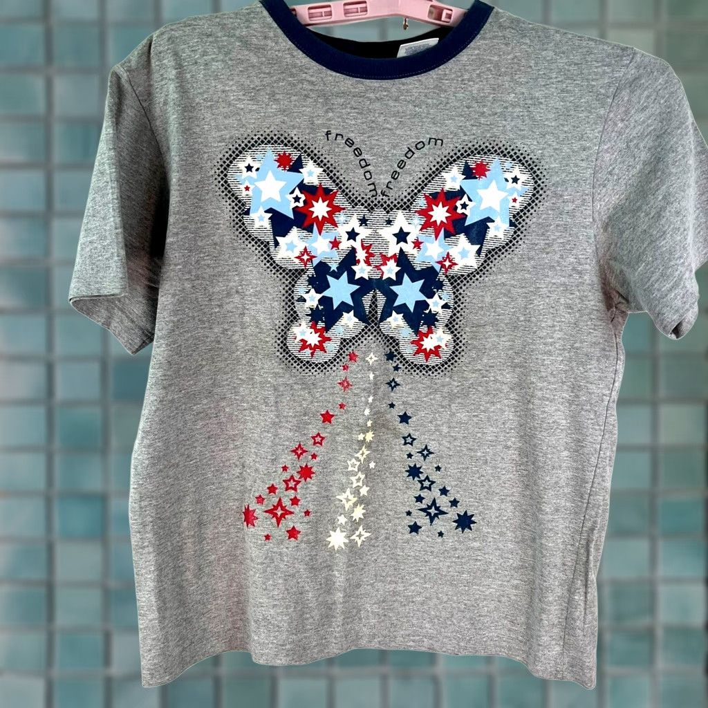 Valstar All Star Butterfly Graphic T-Shirt Unisex M Gray Cotton Crew Neck Short Sleeve Shirt Graphic Print Men Reg (Butterfly Theme) Size US M / EU 48-50 / 2 - 1 Thumbnail