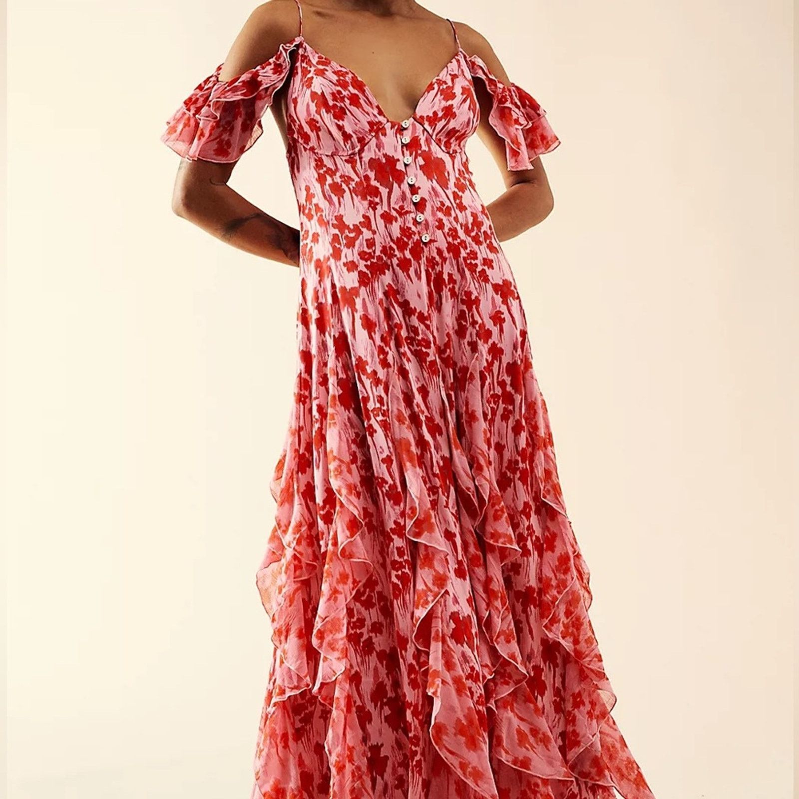 Free People Free People Endless Cascades Maxi Dress Pink & Red Floral Size L / US 10 / IT 46 - 6 Thumbnail