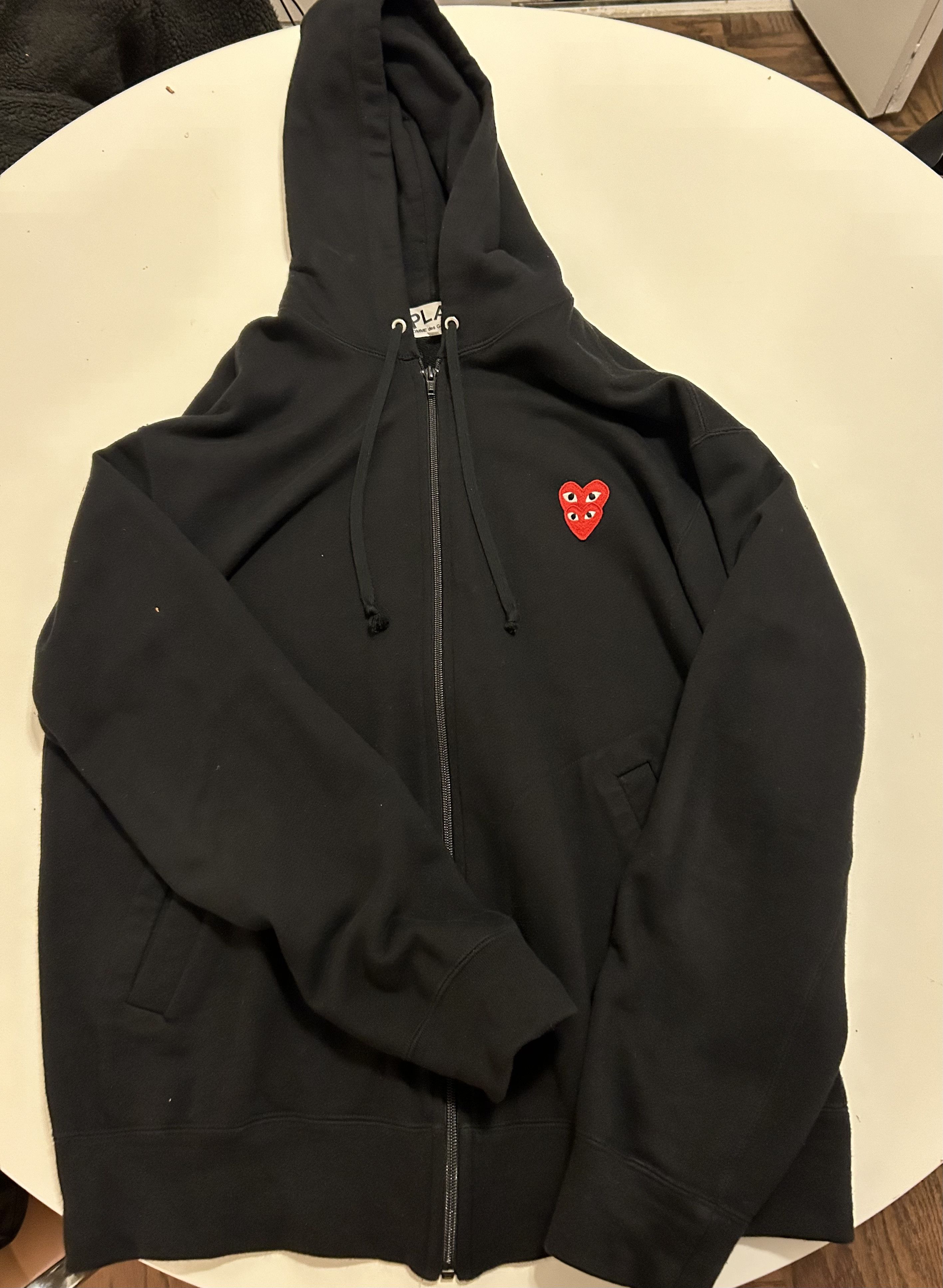 image of Comme Des Garcons Black Cdg Double Heart Zip Up Hoodie, Men's (Size Large)