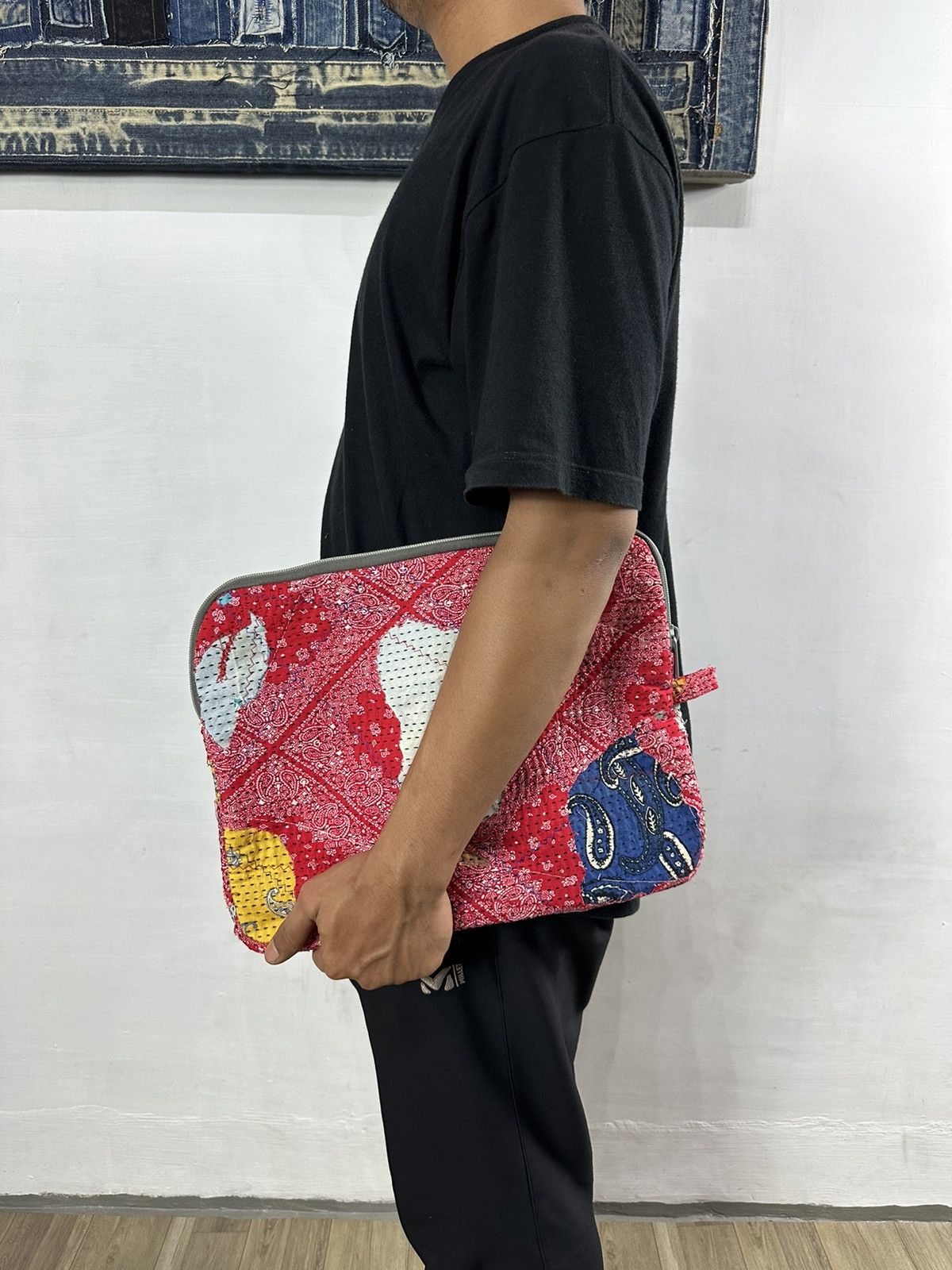 Handmade Custom Made Distressed Patchwork Boro Paisley cutch bag Size ONE SIZE - 2 Thumbnail
