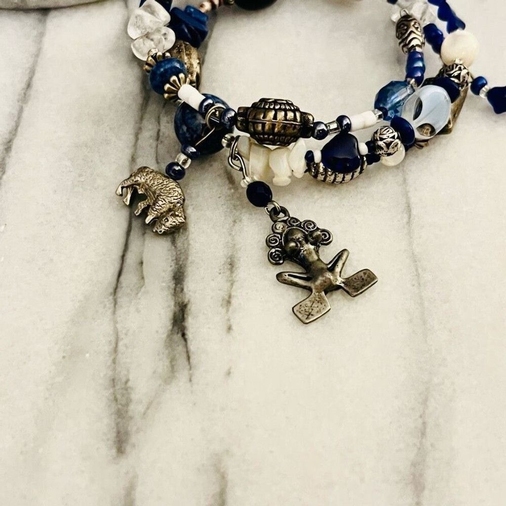 Jewelry Double Wrap Gemstone Bracelet Blue Beaded Size ONE SIZE - 2 Thumbnail