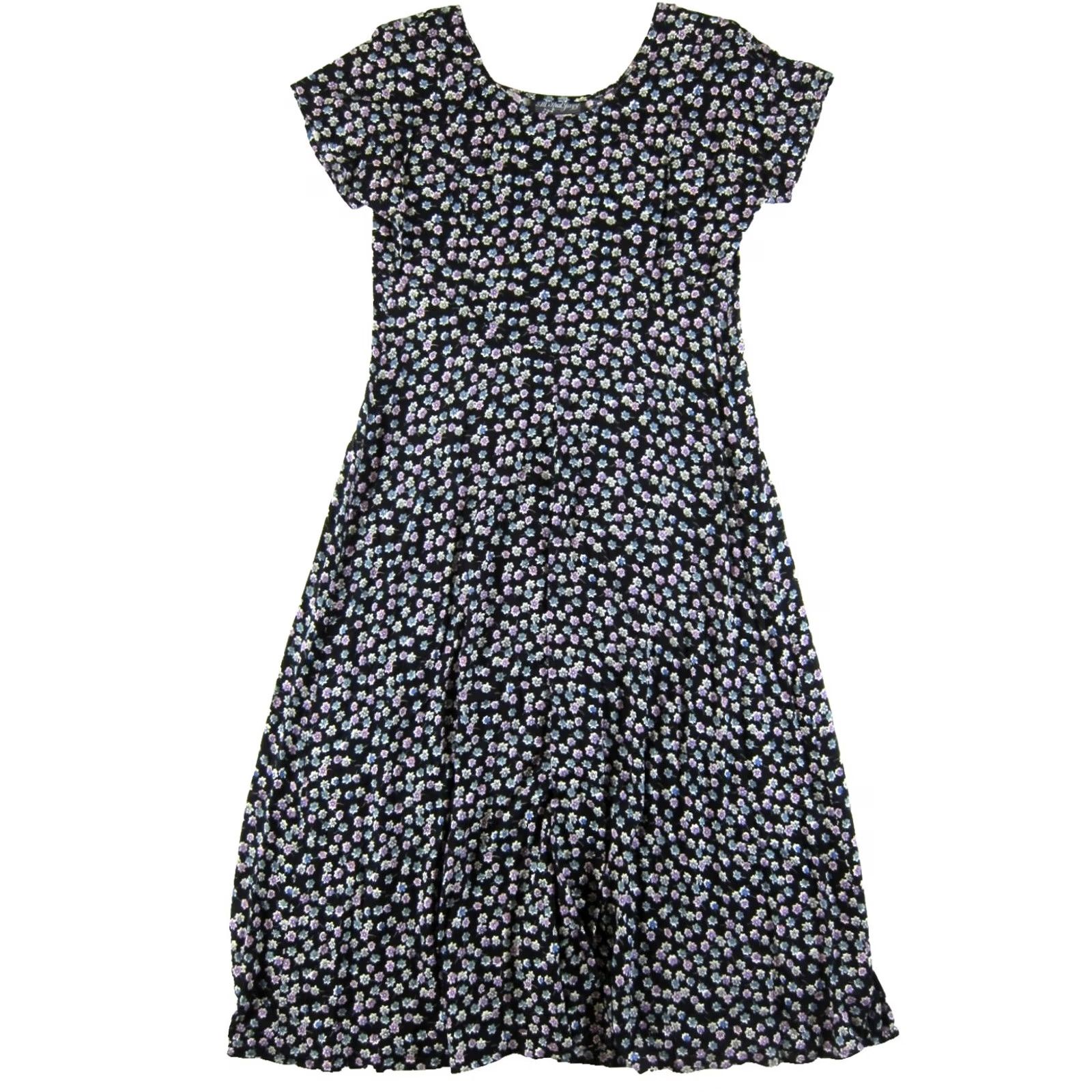 Vintage VTG All That Jazz Dress Maxi Floral Short Sleeve Long Black Purple Blue Rayon L Womens Size 36" / US 14 / IT 50 - 2 Thumbnail