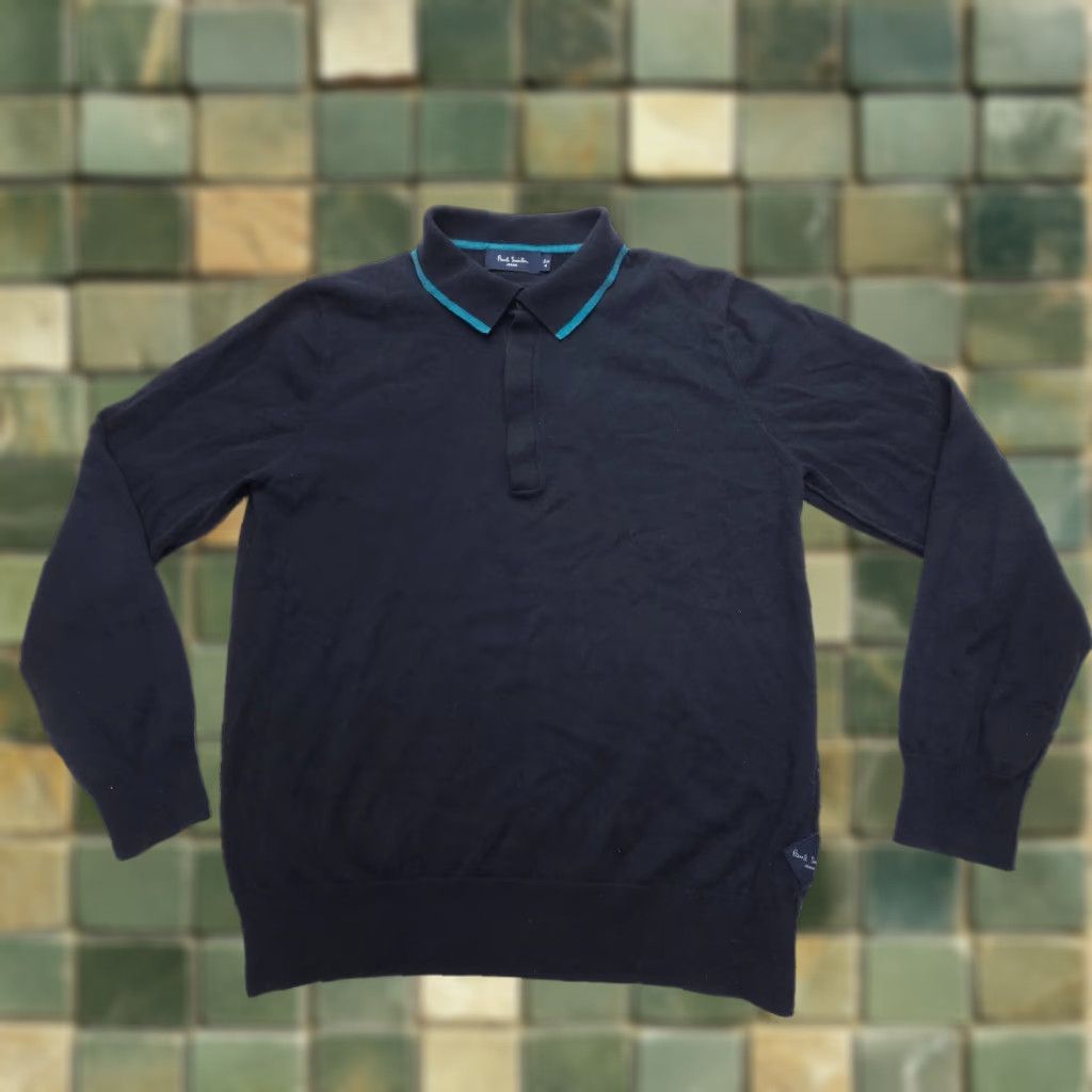 VINTAGE Paul Smith Long Sleeve Polo Sweater Mens M Black Slim Cotton Wool Preppy