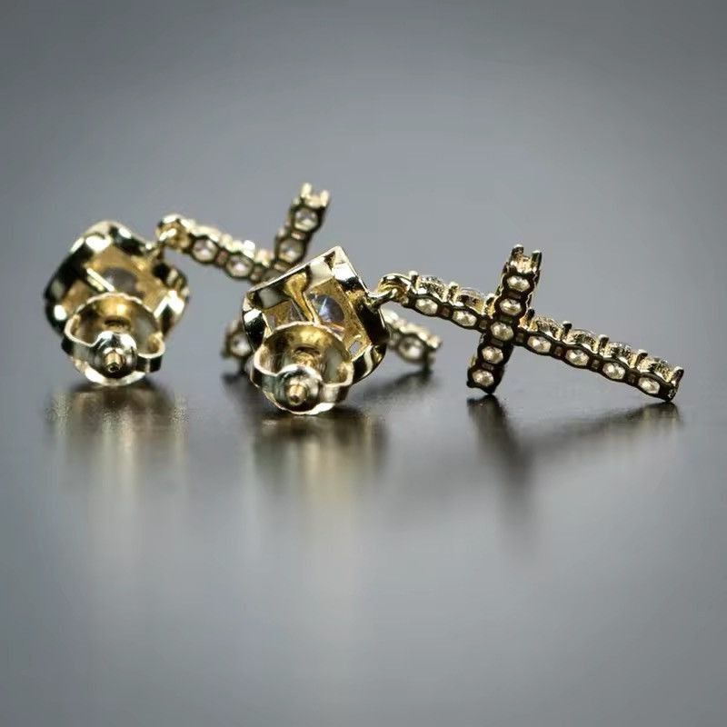 Jewelry Gold Color Cross Stud Earring Size ONE SIZE - 3 Thumbnail