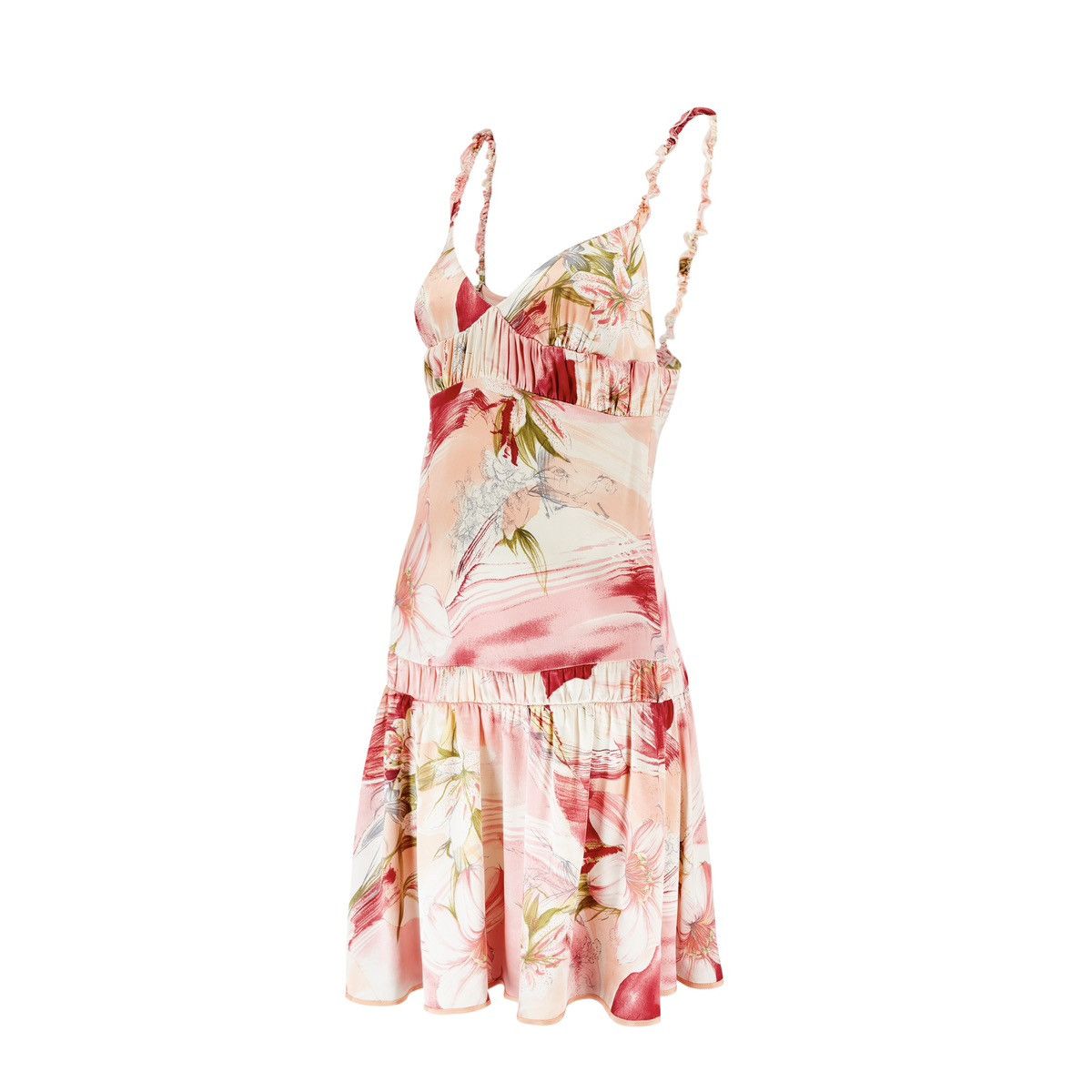 Blumarine Blumarine S/S 2004 Pink Floral Ruffle Silk Dress Size S / US 4 / IT 40 - 3 Thumbnail