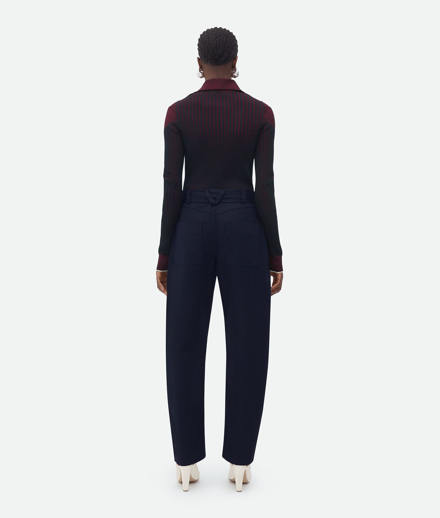 Bottega Veneta Navy Blue Belted Barrel-Leg Trousers Size 24" / US 00 / IT 34 - 4 Thumbnail