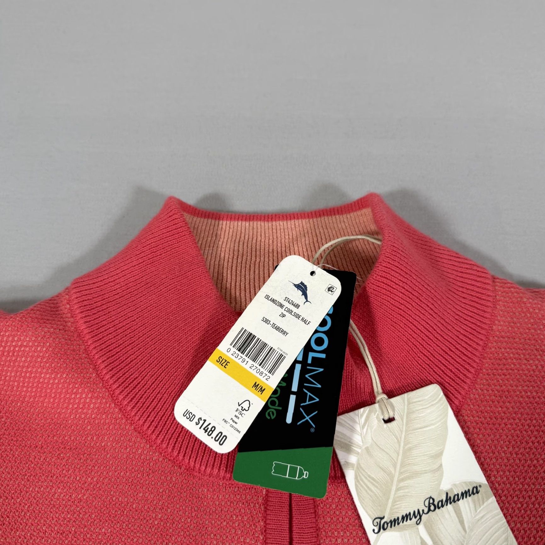 Tommy Bahama Tommy Bahama Sweater Men Medium Pink Half Zip Pullover Island Zone CoolMax Shirt Size US M / EU 48-50 / 2 - 4 Thumbnail