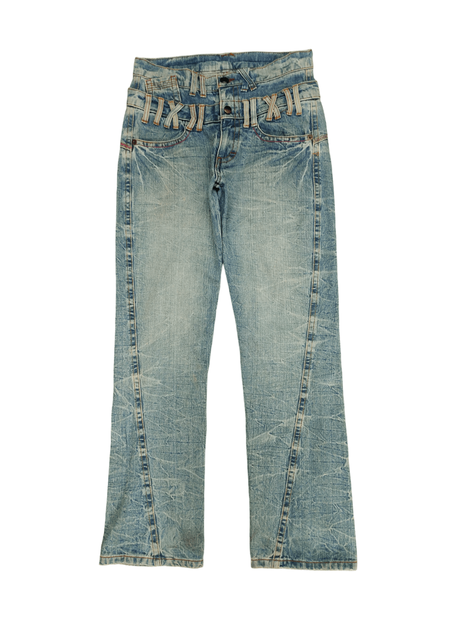 Japanese Brand Vintage 90s Japan Love & Peace Double Waist Clawmark Jeans Size US 31 - 9 Thumbnail